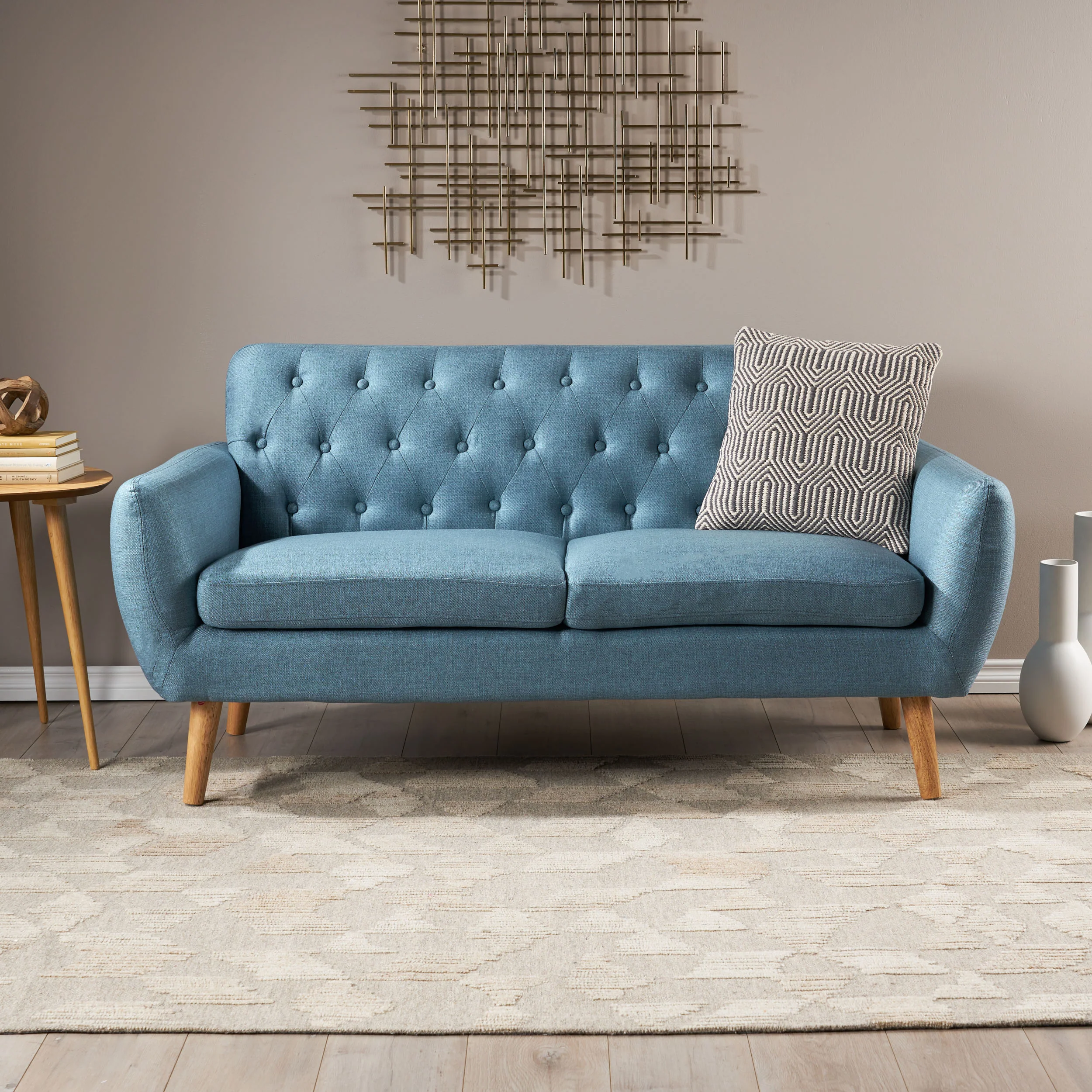 Alscot Mid Century Modern Fabric Tufted Oversized Loveseat - furnishings