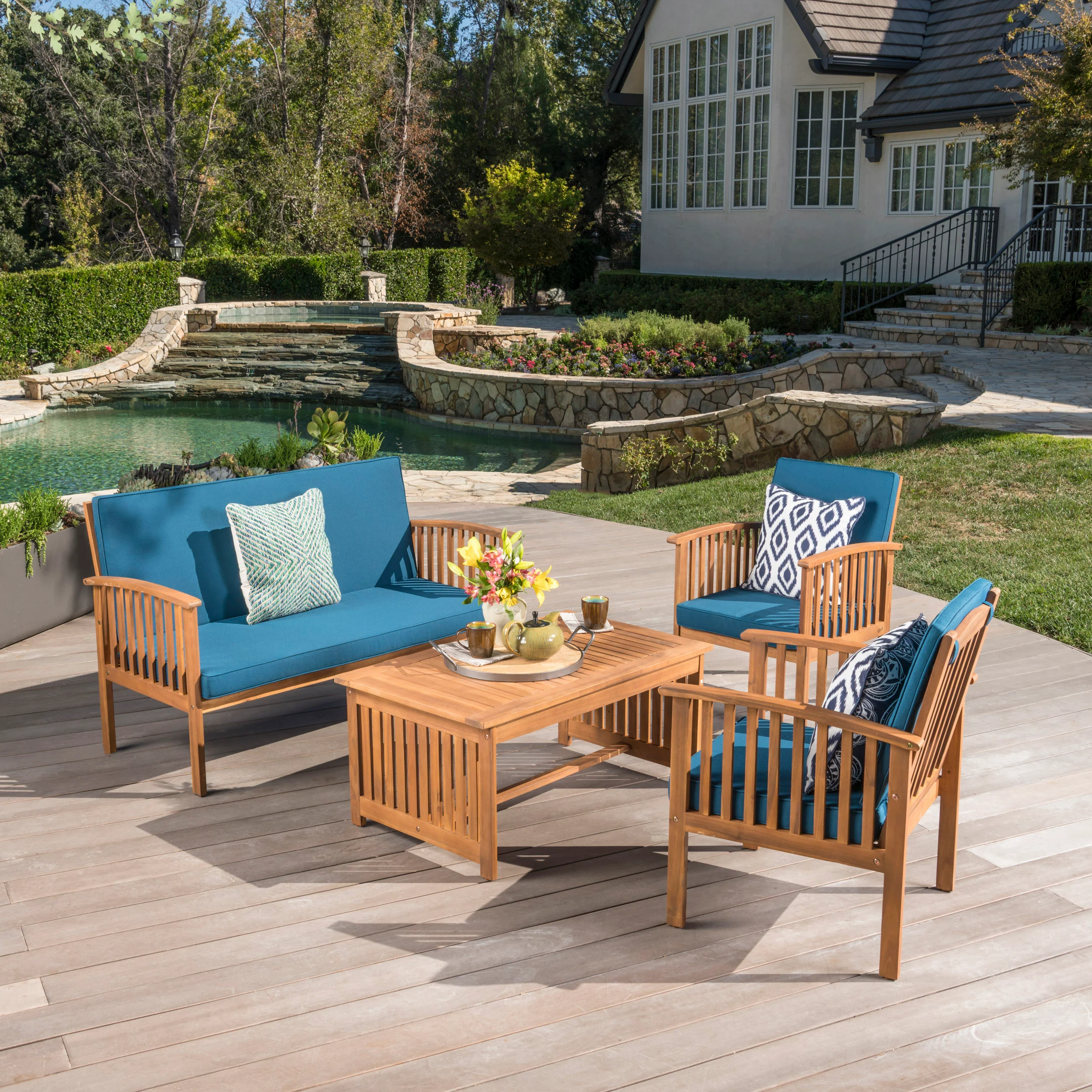Cape Town Acacia Wood Outdoor Sofa Set - furnishings