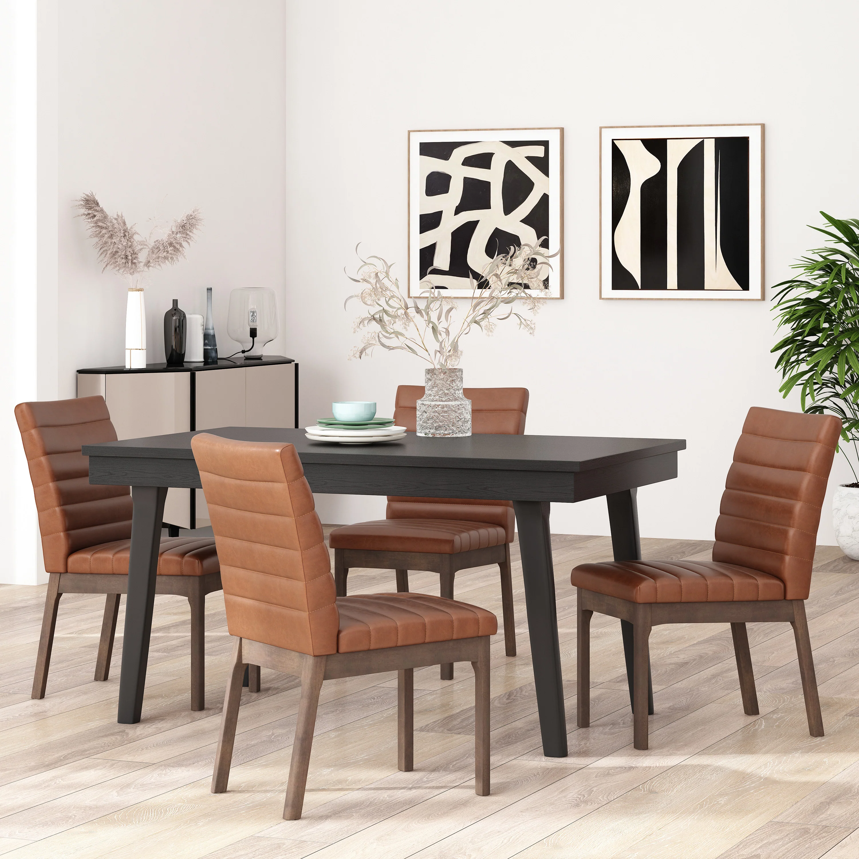 Elisson Mid Century Modern Channel Stitch Dining Chairs, Set of 4 - furnishings