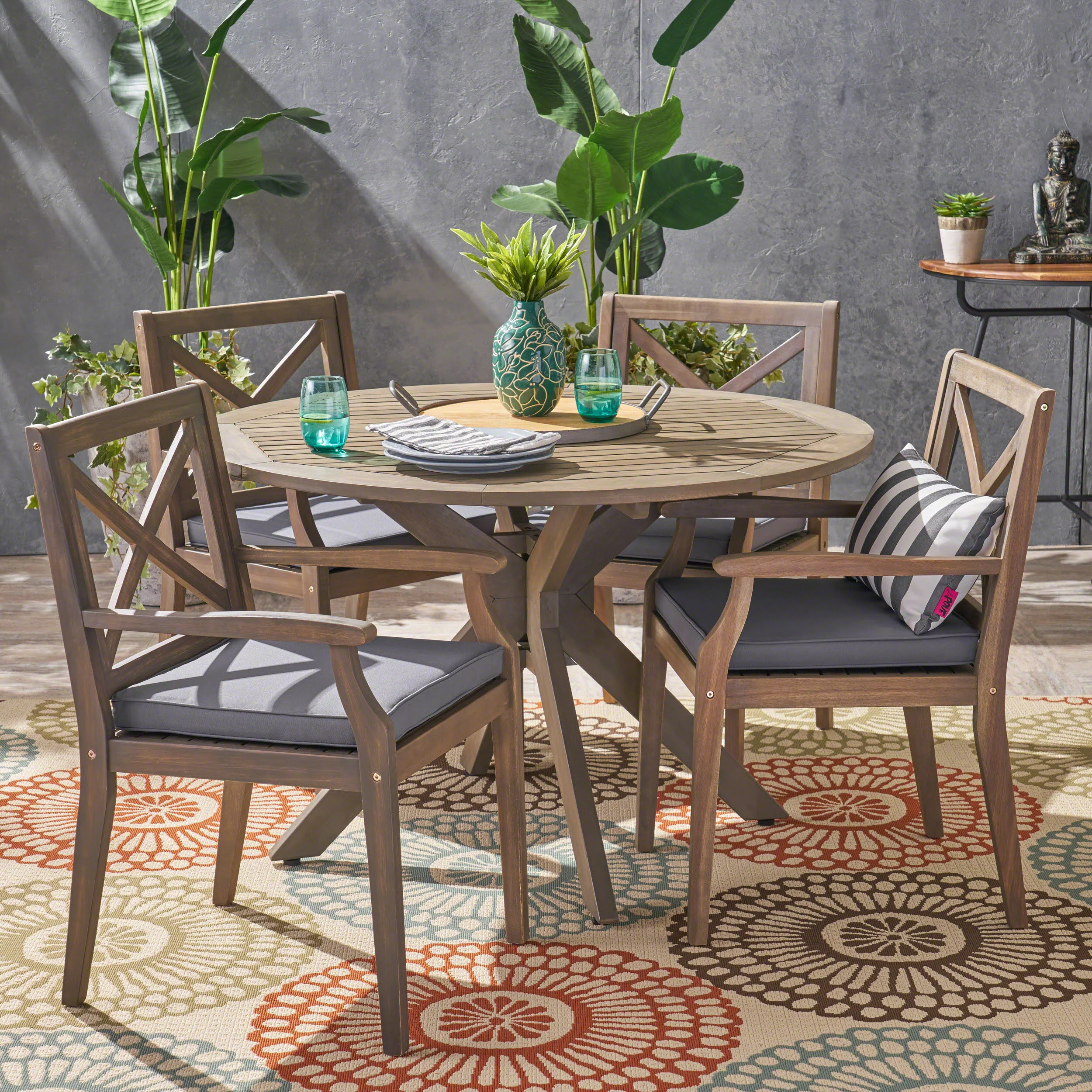 Jordan Outdoor 5 Piece Acacia Wood Dining Set - furnishings
