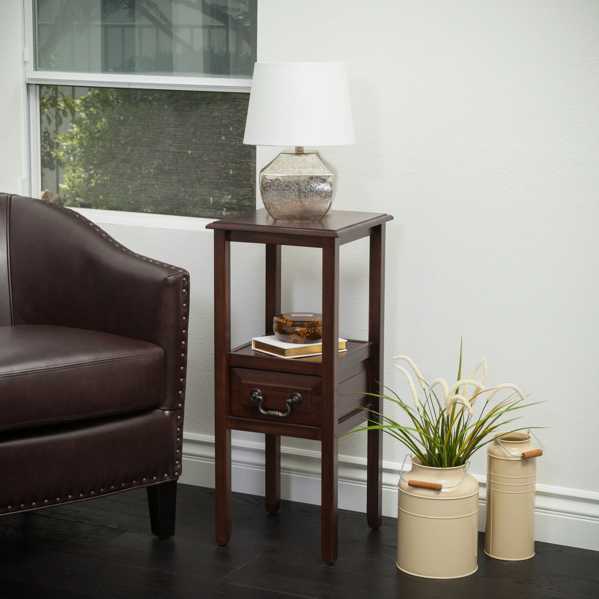 Noah Brown Mahogany Acacia Wood Accent Table w/ Bottom Drawer - furnishings