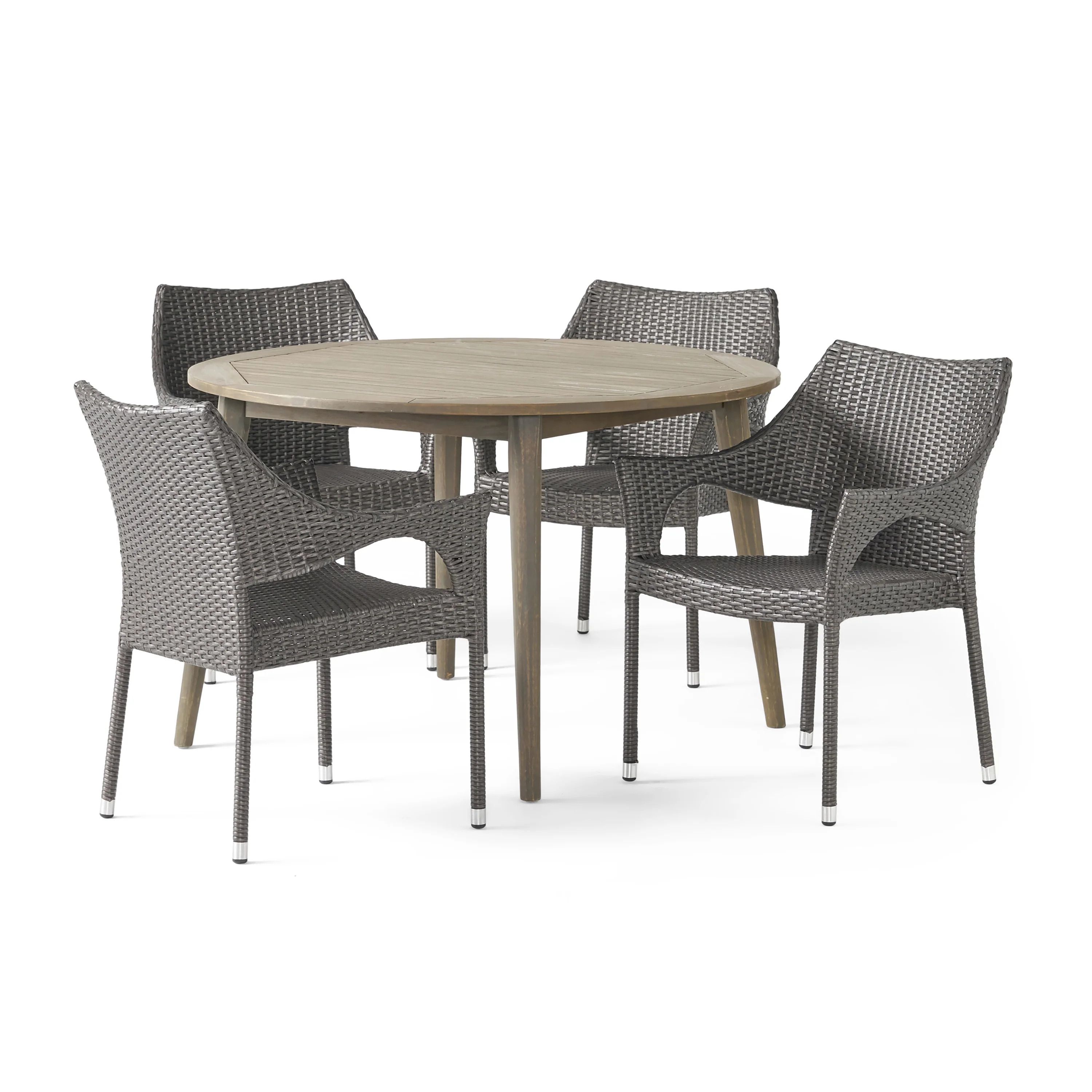 Nix Outdoor 5 Piece Wicker Dining Set with Round Acacia Wood Slat Top Table - furnishings