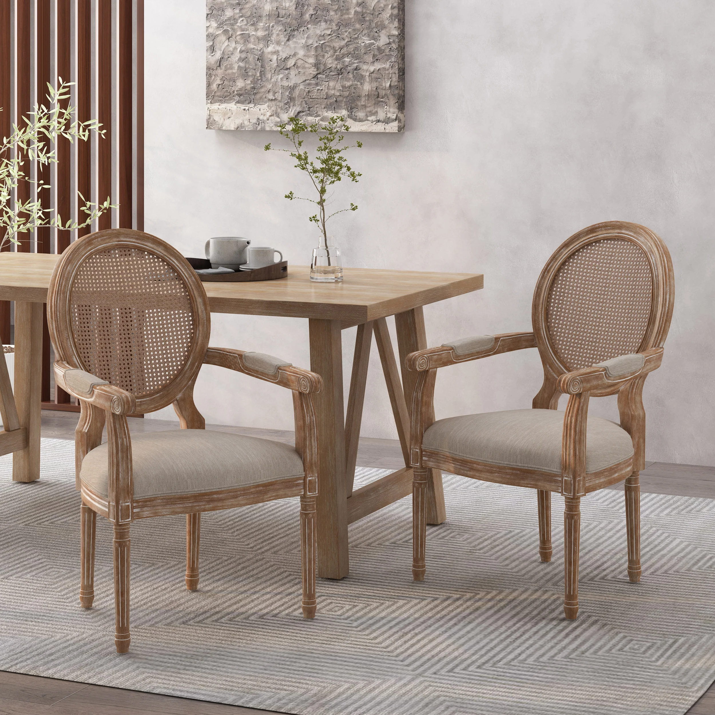 Aisenbrey French Country Wood and Cane Upholstered Dining Chair - furnishings