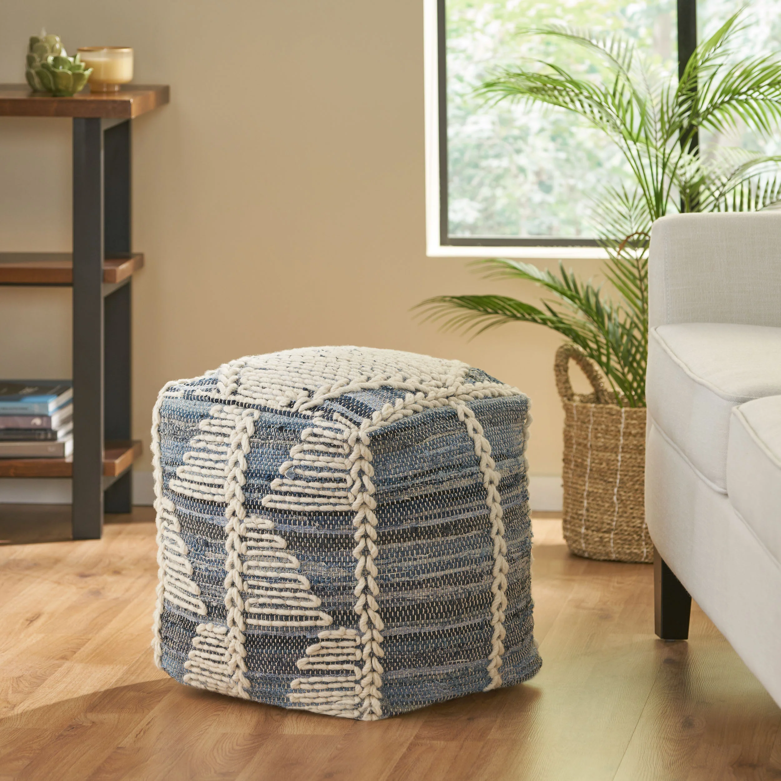 Calera Handcrafted Boho Fabric Cube Pouf - furnishings