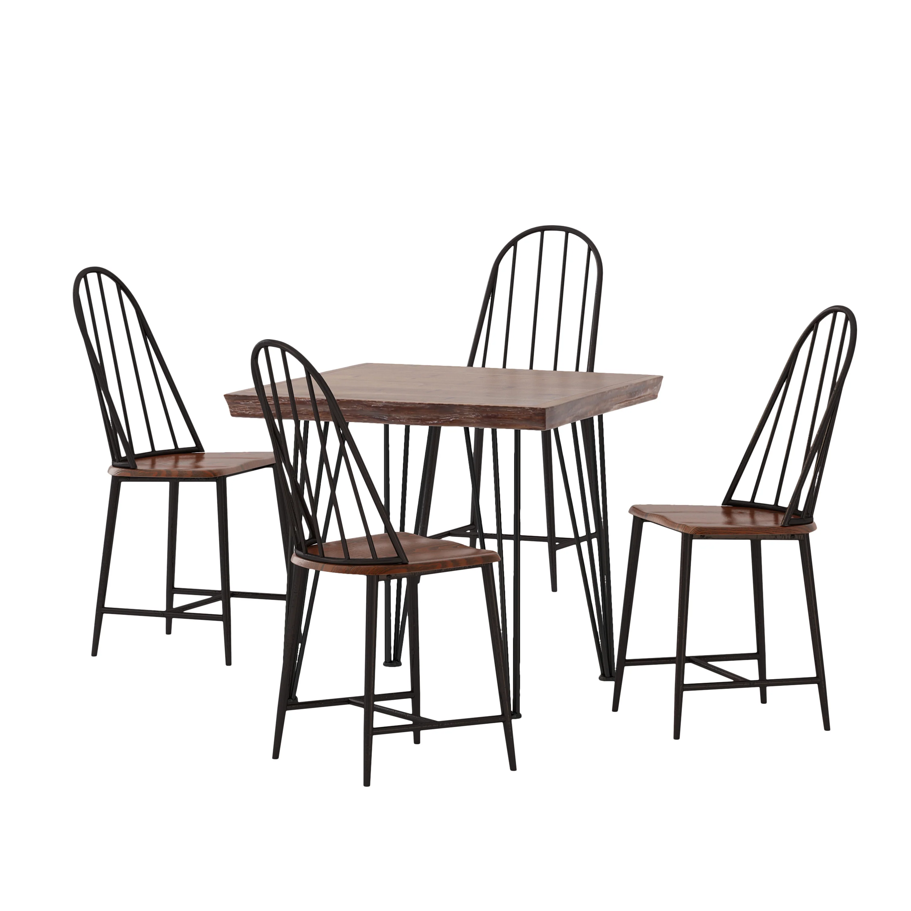 Kaia Faux Wood 5 Piece Dining Set, Dark Brown, Black - furnishings