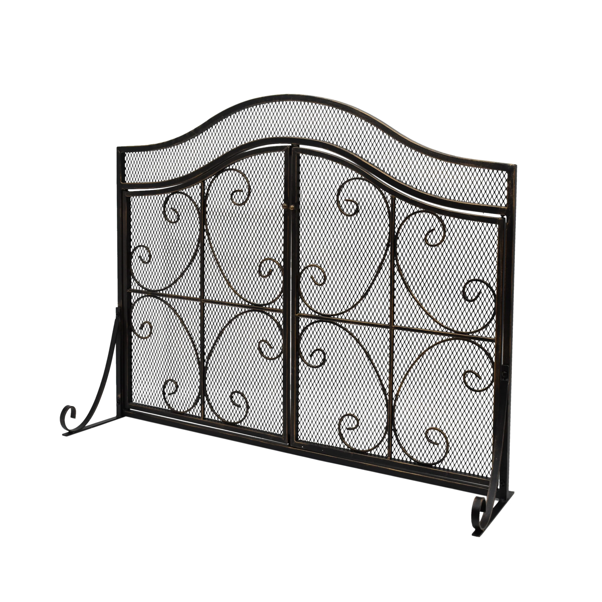 Gary Modern Three Panel Iron Firescreen with Door - furnishings