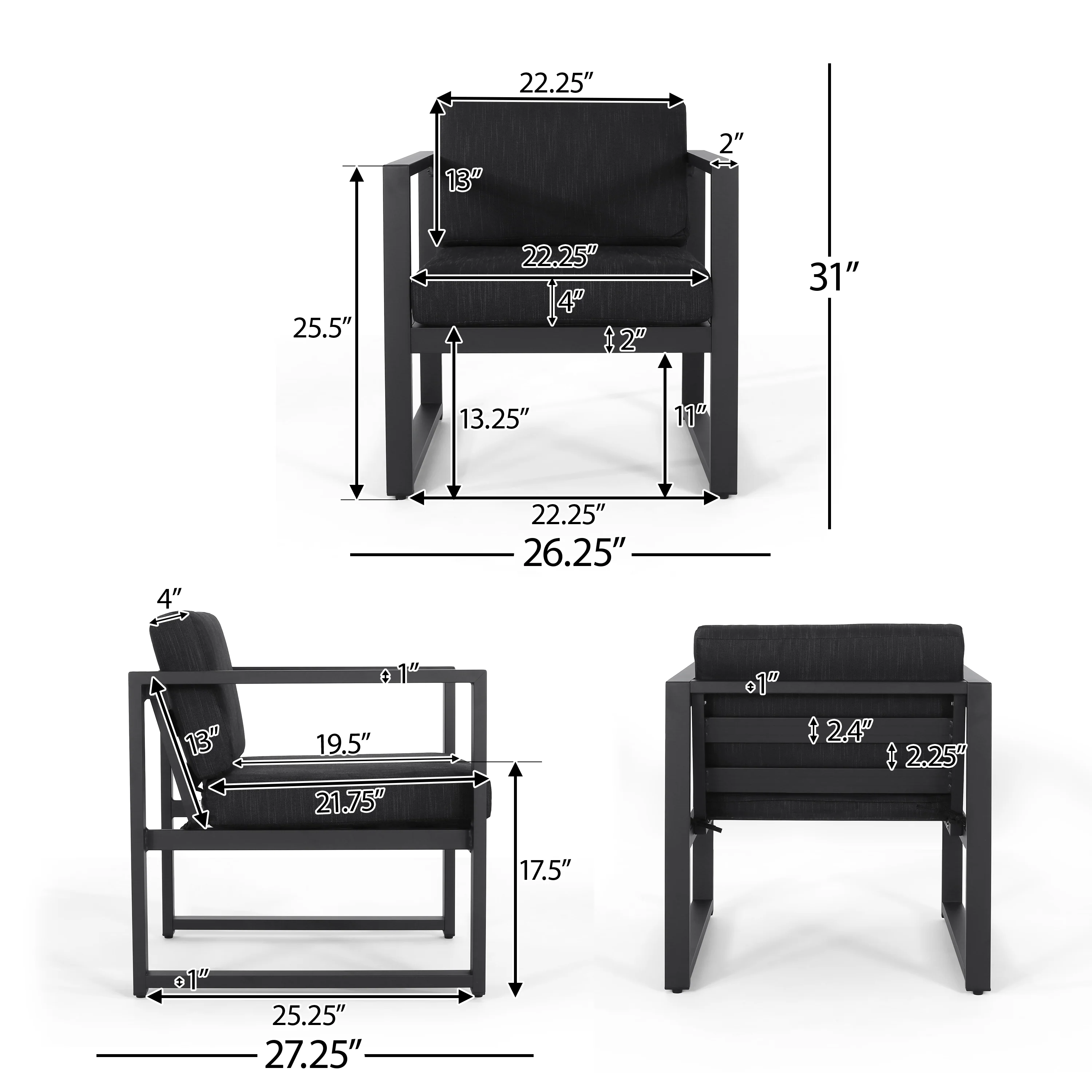 Jude Outdoor Aluminum 4 Seater Chat Set with Fire Pit - furnishings