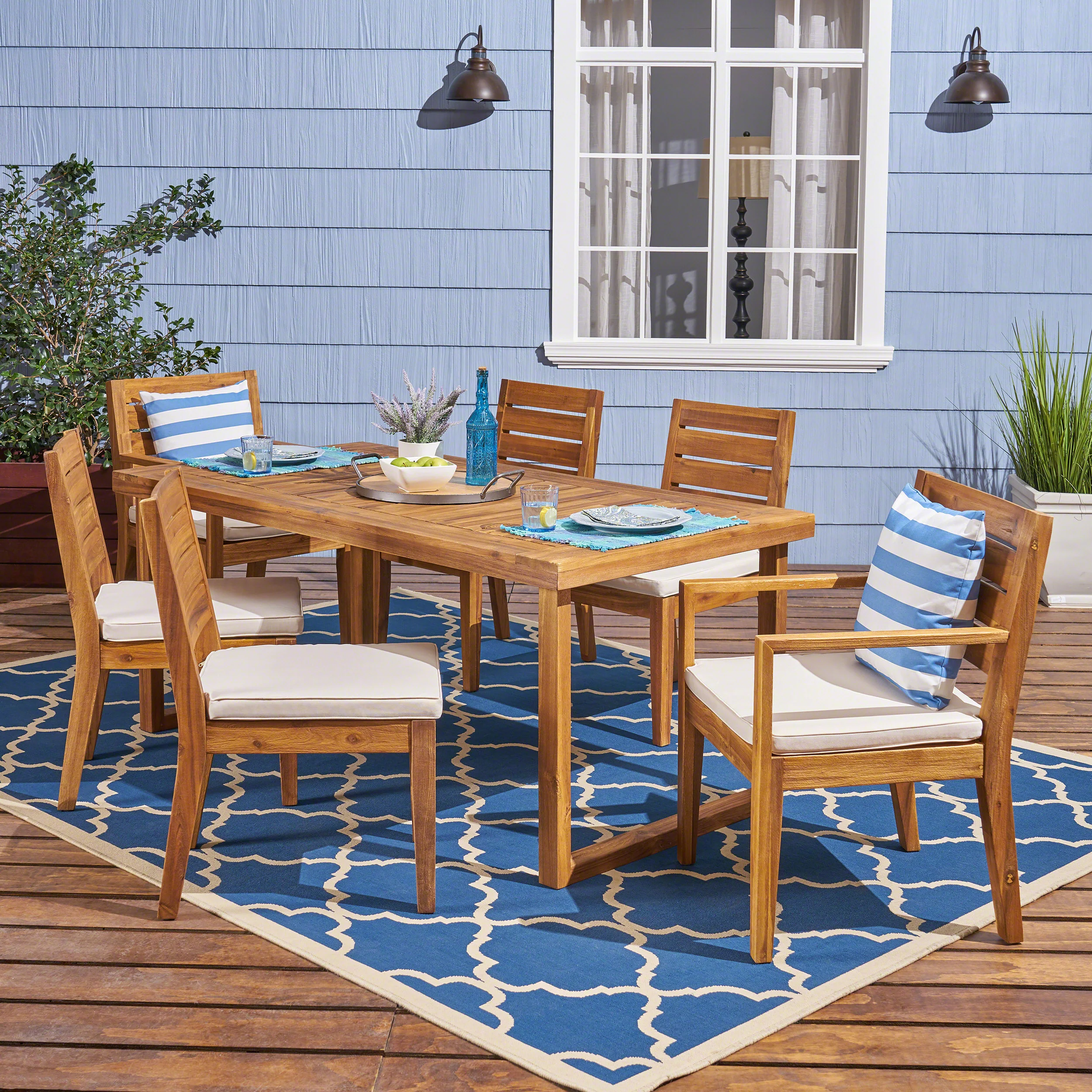 Kemp Outdoor 6-Seater Acacia Wood Dining Set - furnishings