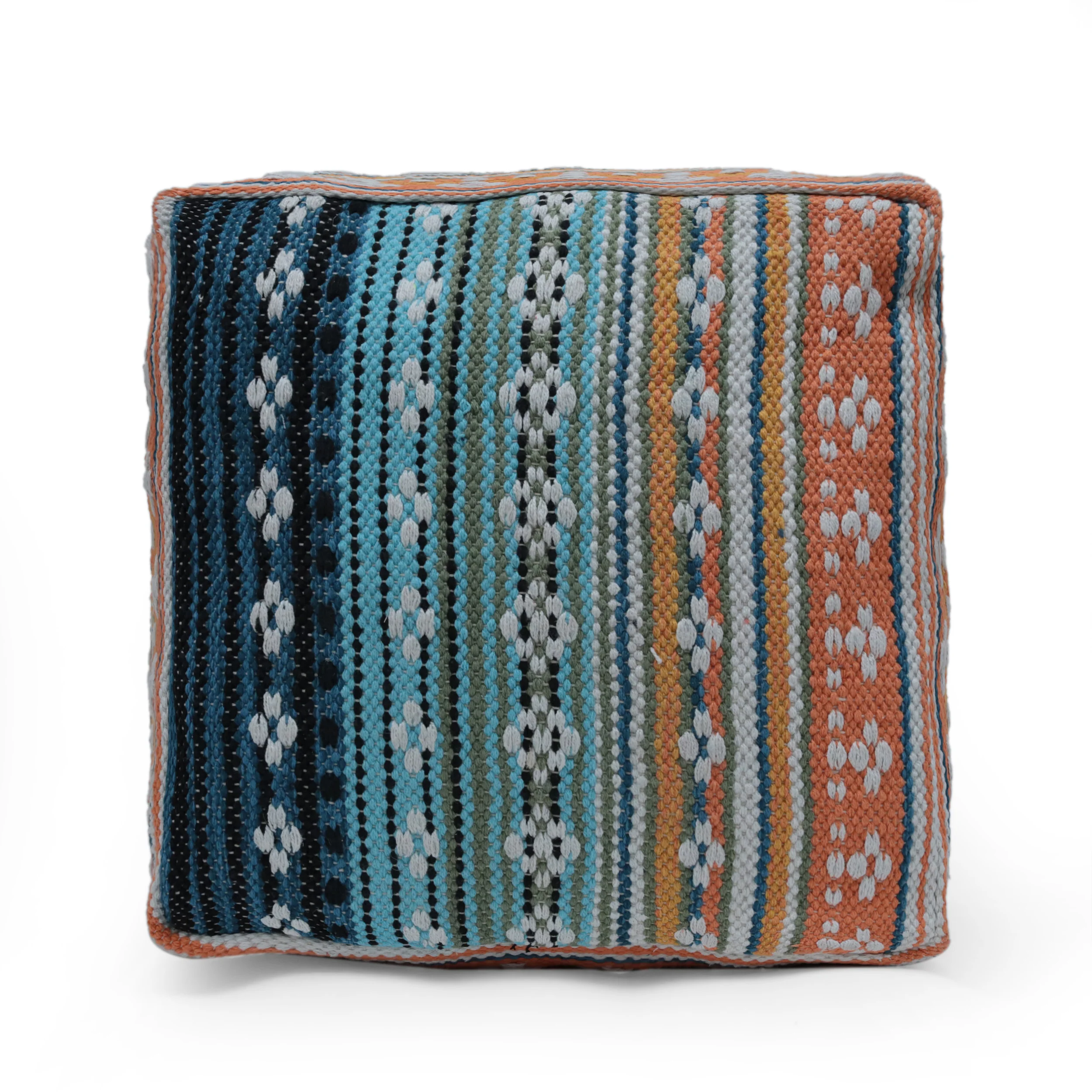Hilliard Boho Handcrafted Peruvian Print Cube Pouf - furnishings