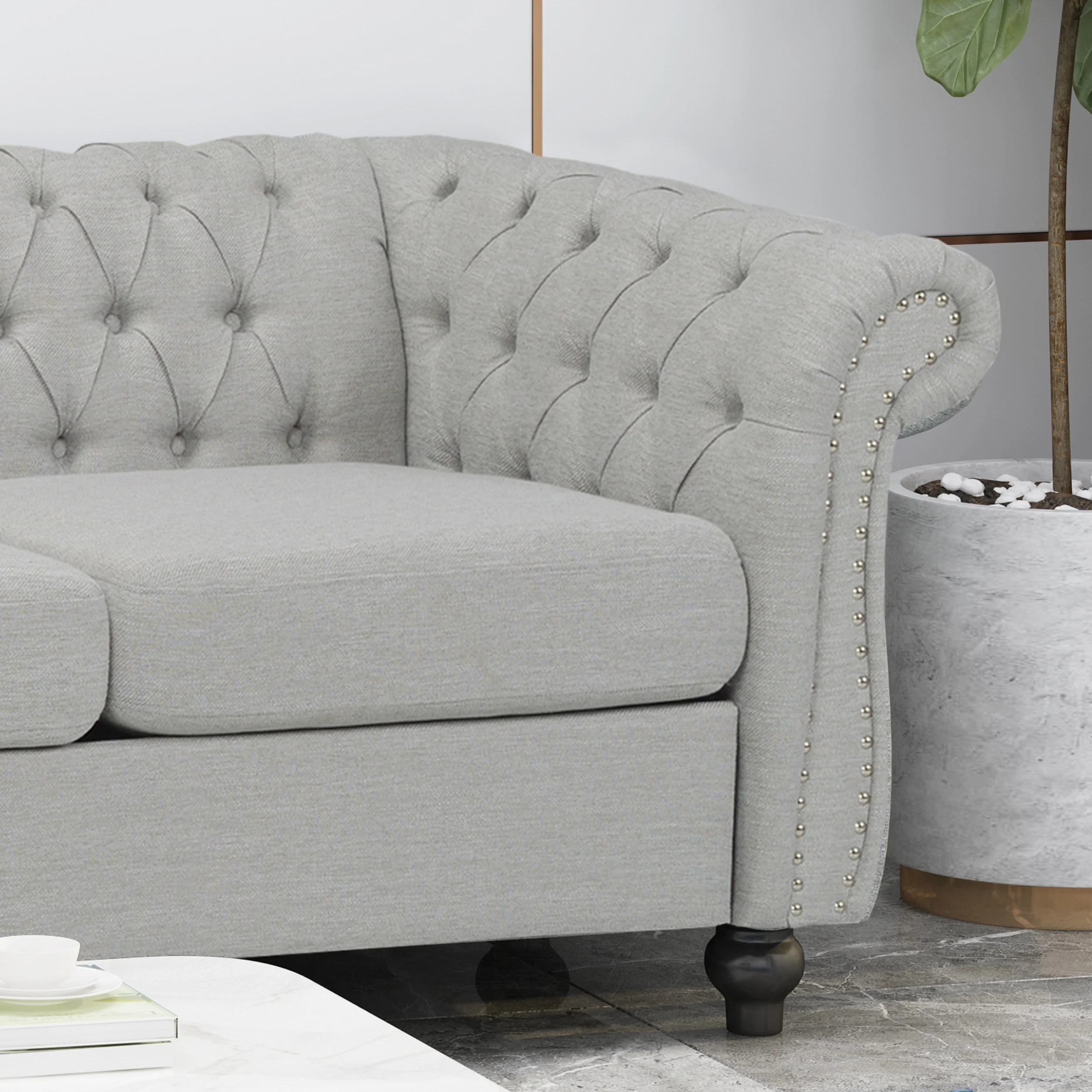 Adetokunbo Tufted Fabric Chesterfield 3 Seater Sofa - furnishings