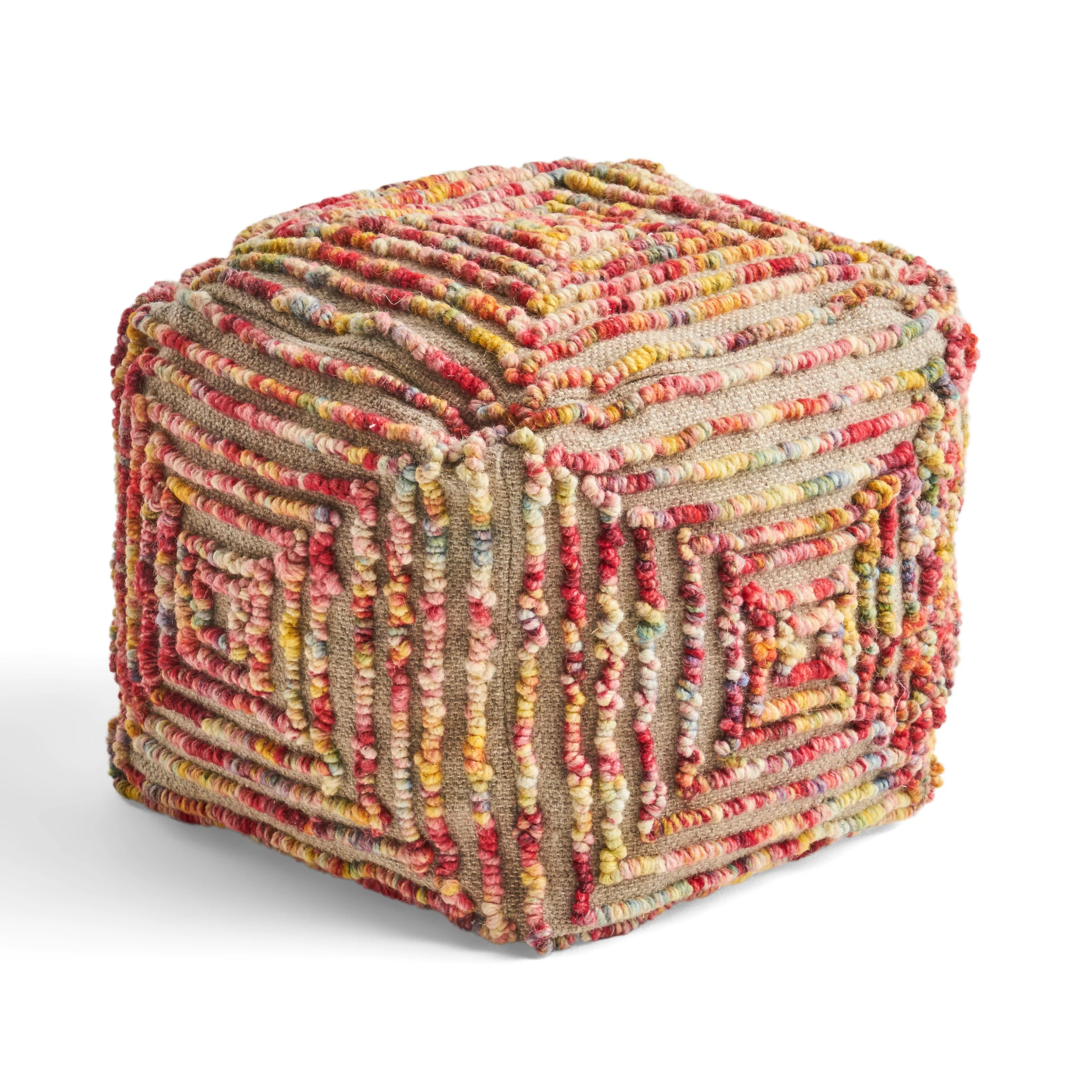 Jaylee Boho Wool Ottoman Pouf - furnishings