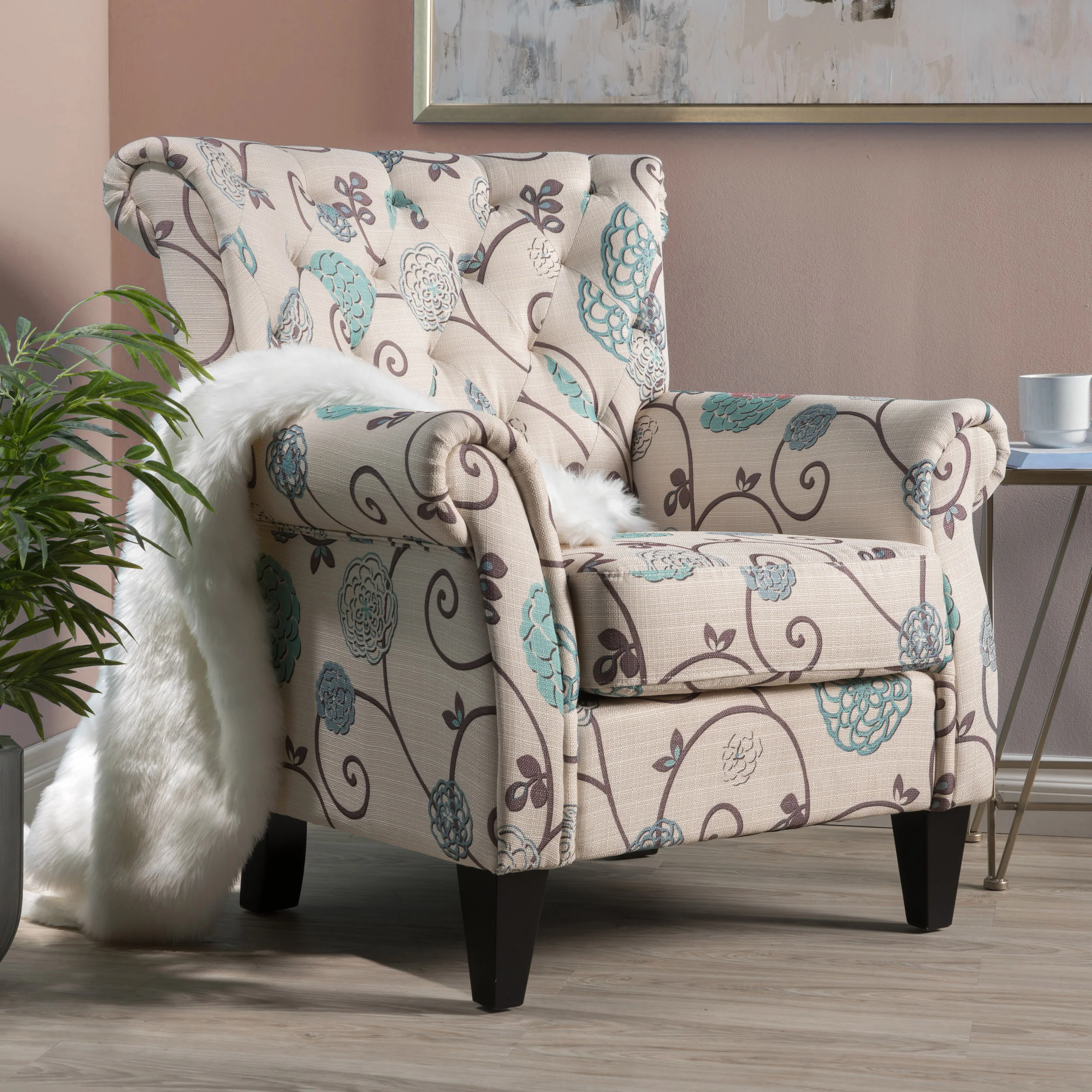 Solvang Floral Tufted Fabric Club Chair - furnishings