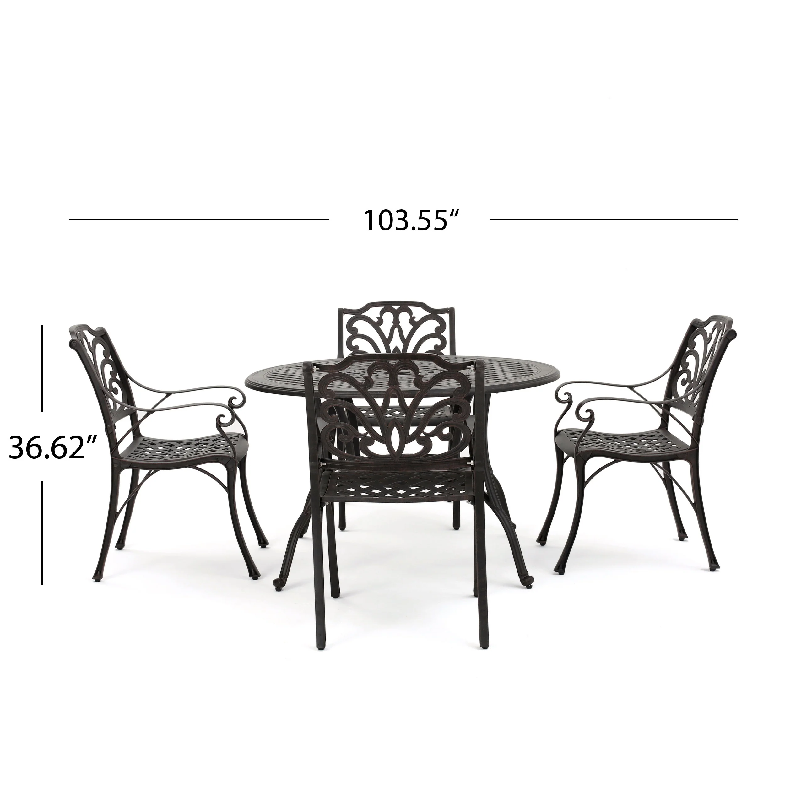 Calandra Outdoor 5 Piece Bronze Cast Aluminum Circular Dining Set - furnishings