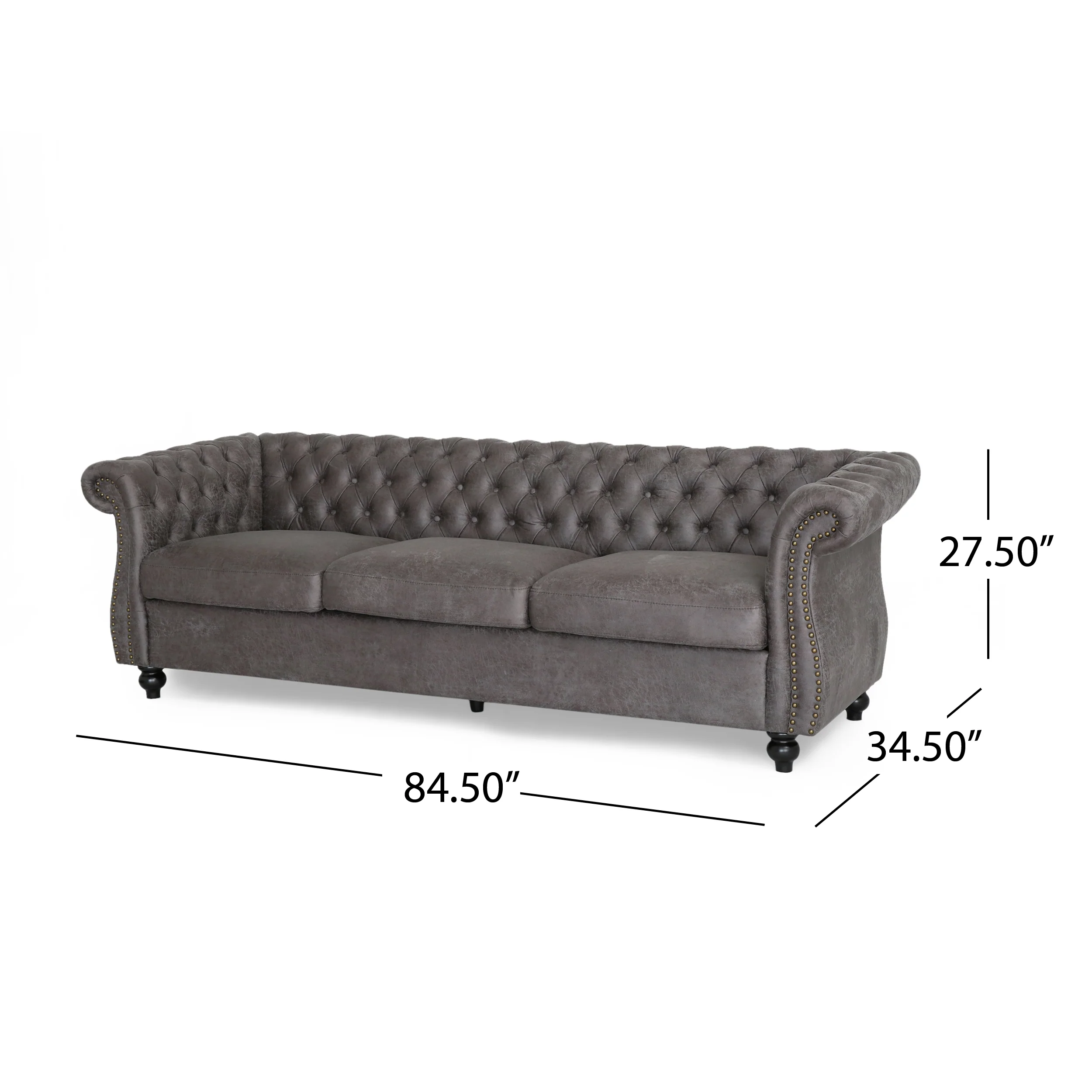 Vita Chesterfield Tufted Microfiber Sofa with Scroll Arms - furnishings