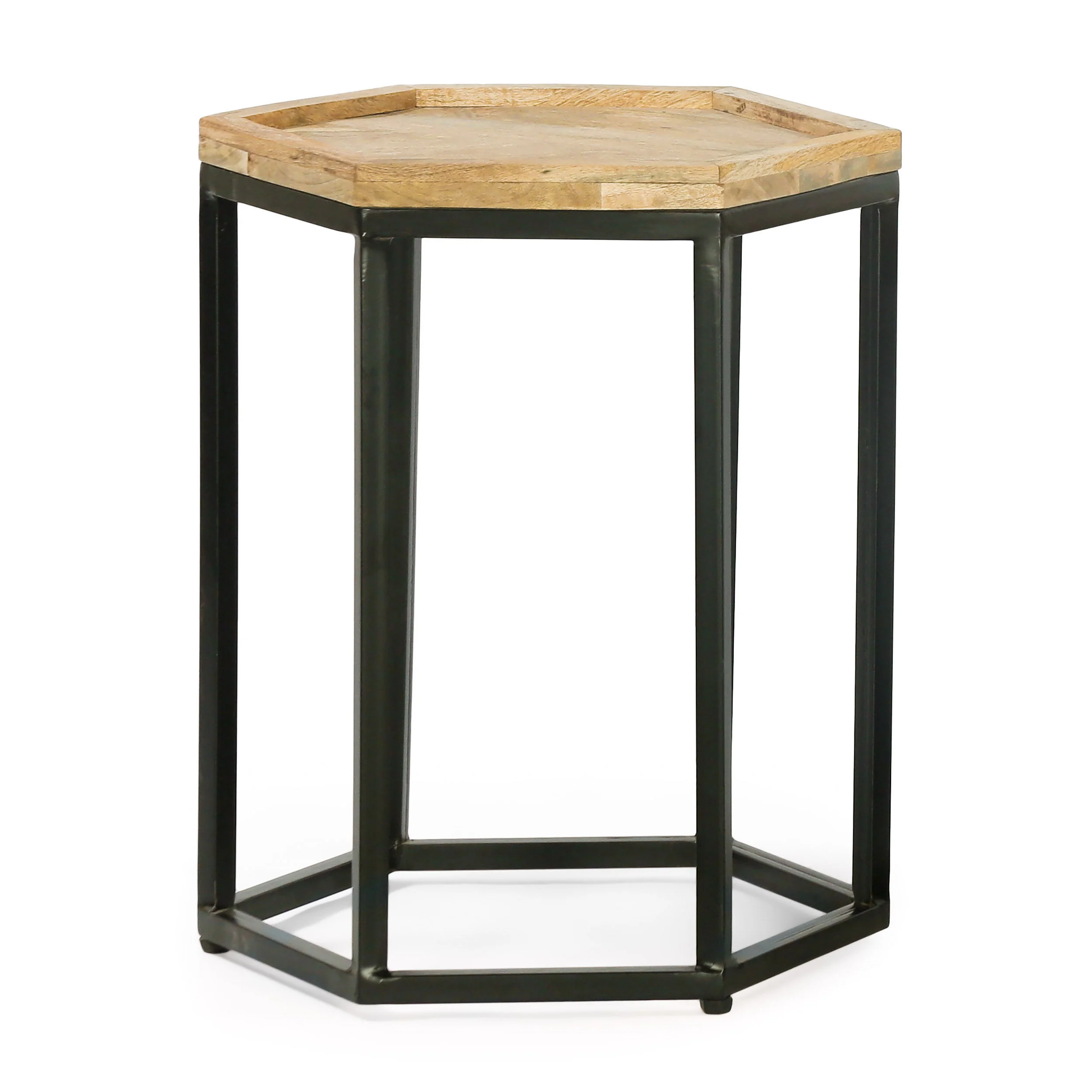 Yantic Modern Industrial Handcrafted Mango Wood Nested Side Tables (Set of 3), Natural and Black - furnishings