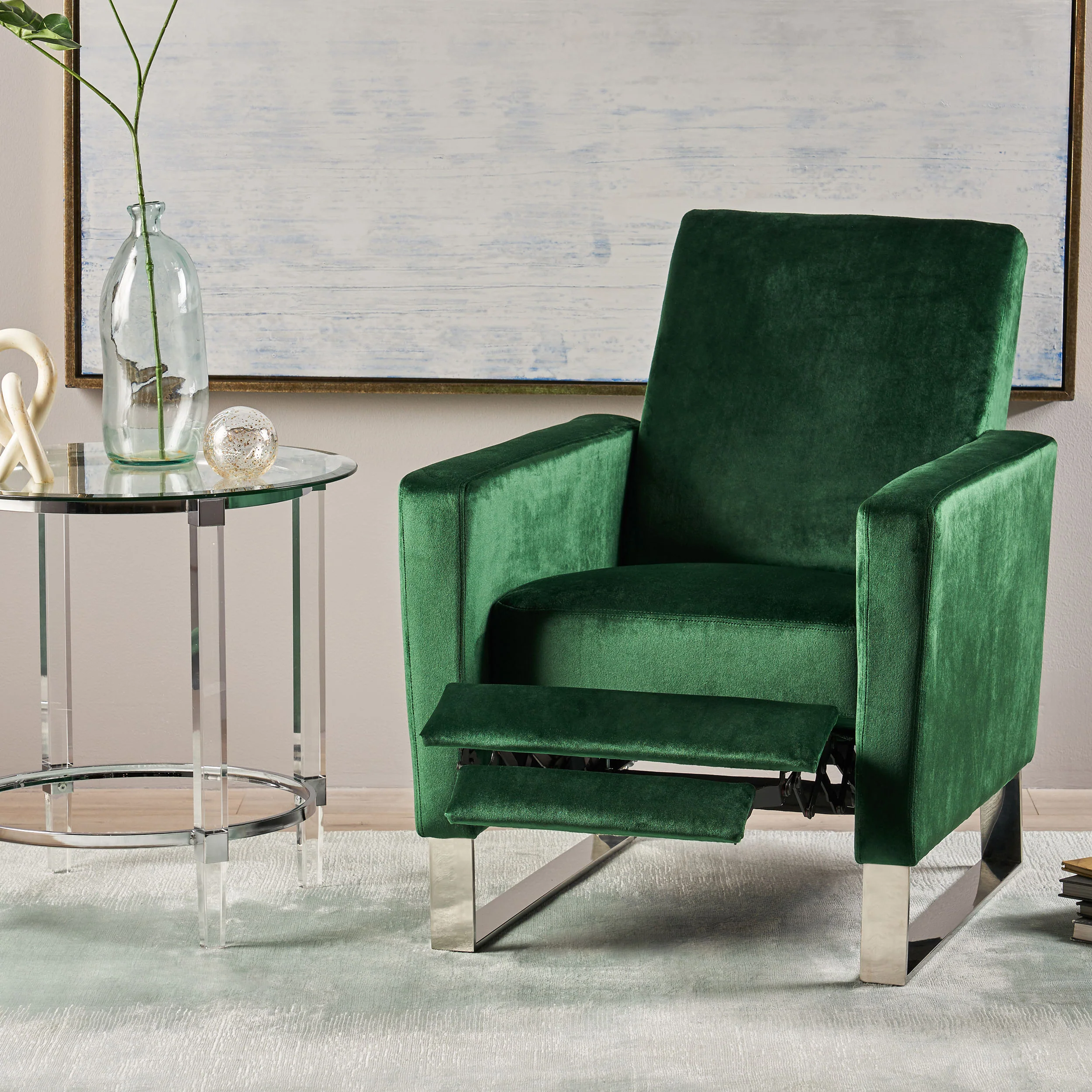 Arvin Modern Push Back High Leg Recliner with Stainless Steel Legs - furnishings