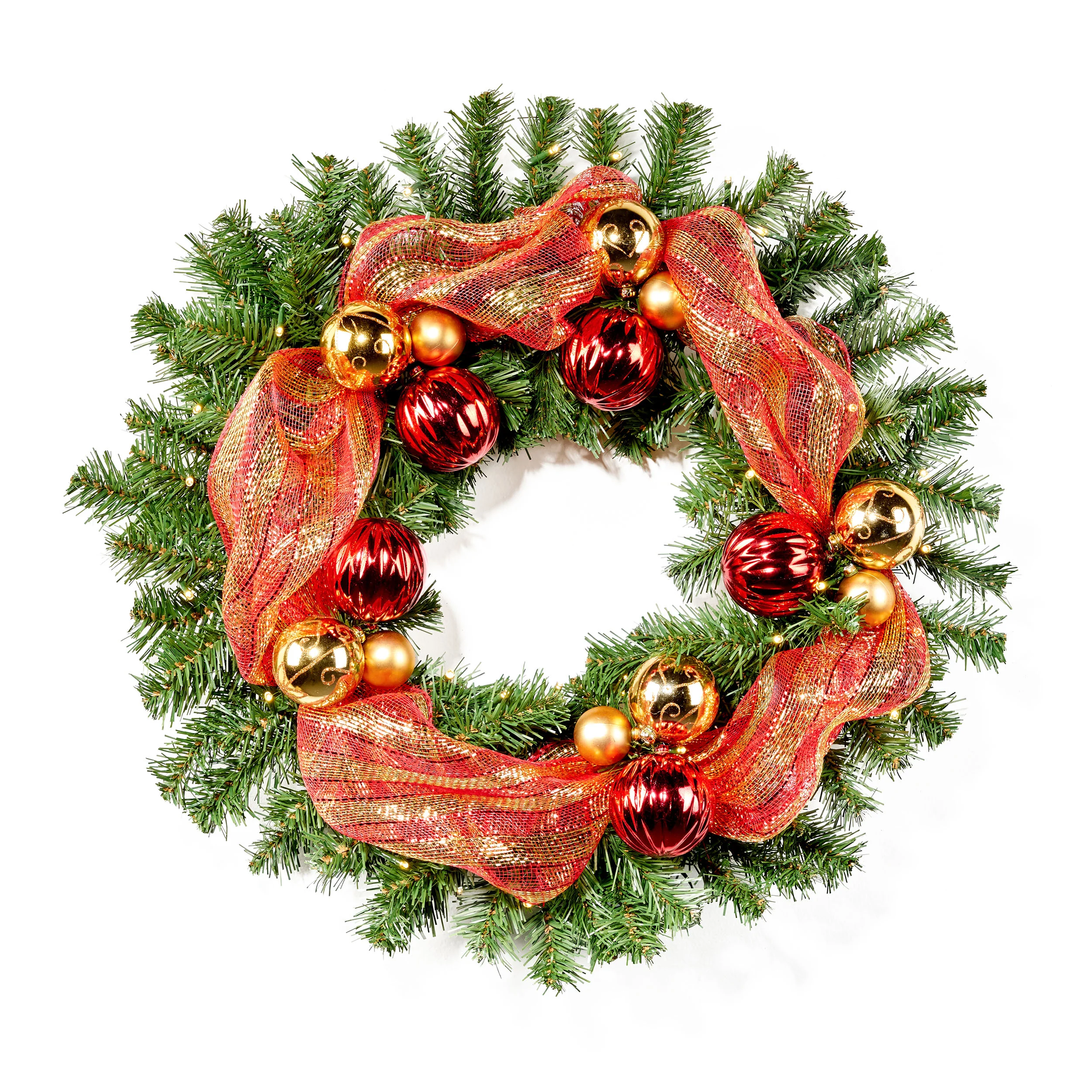 24-inch Noble For Pre-Lit Warm White LED Pre-Decorated Artificial Christmas Wreath - furnishings