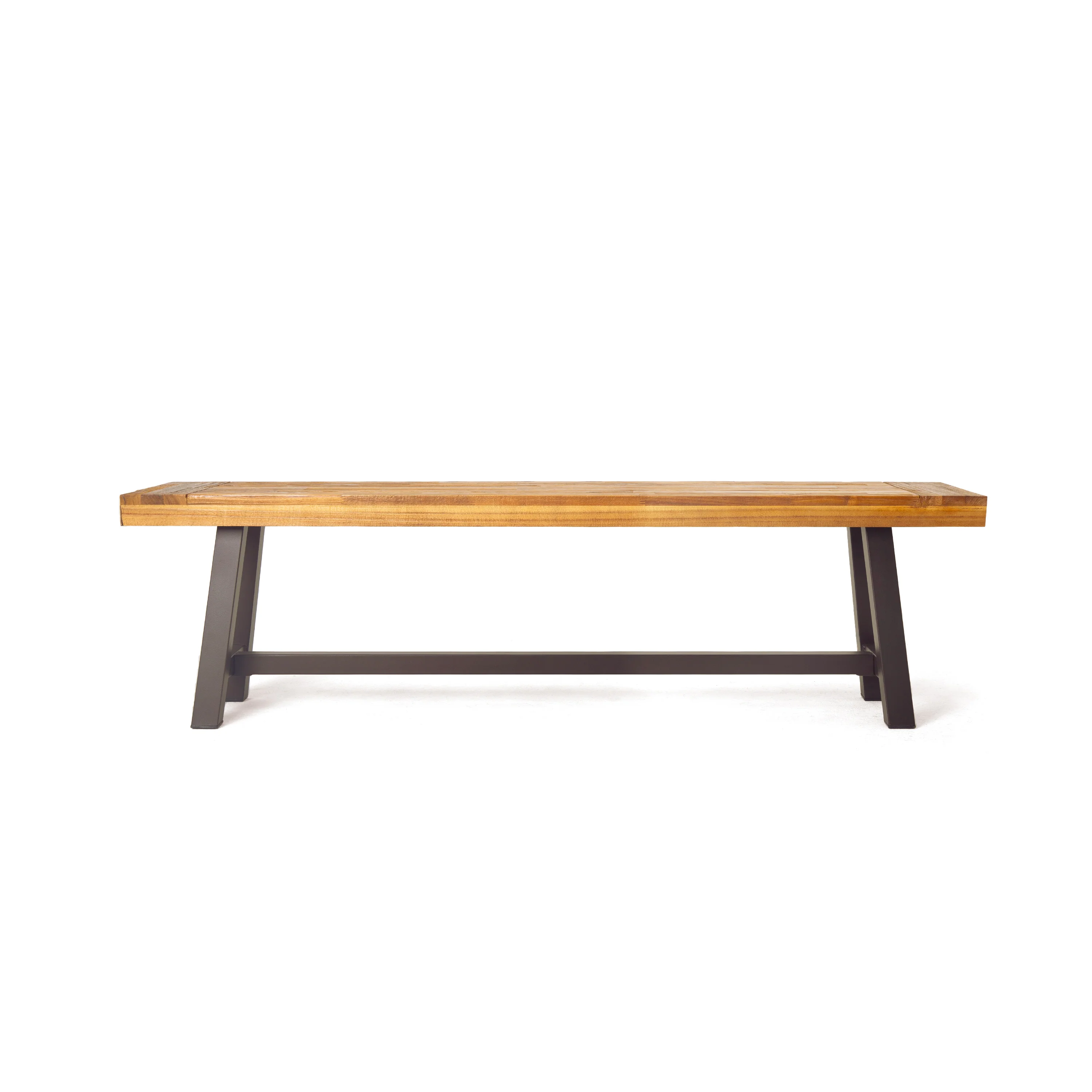 Bowman Outdoor Sandblack Finish Acacia Wood & Rustic Metal Bench - furnishings