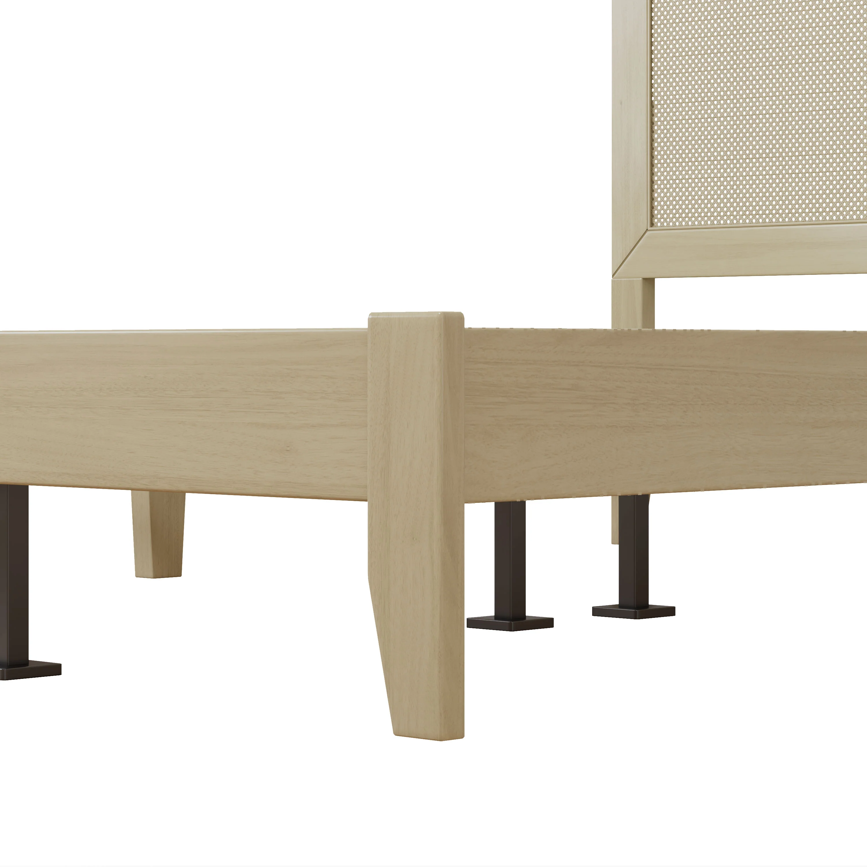 Linenwood Eudoca Rubber Wood Platform Bed with Rattan Woven Headboard, Natural - furnishings