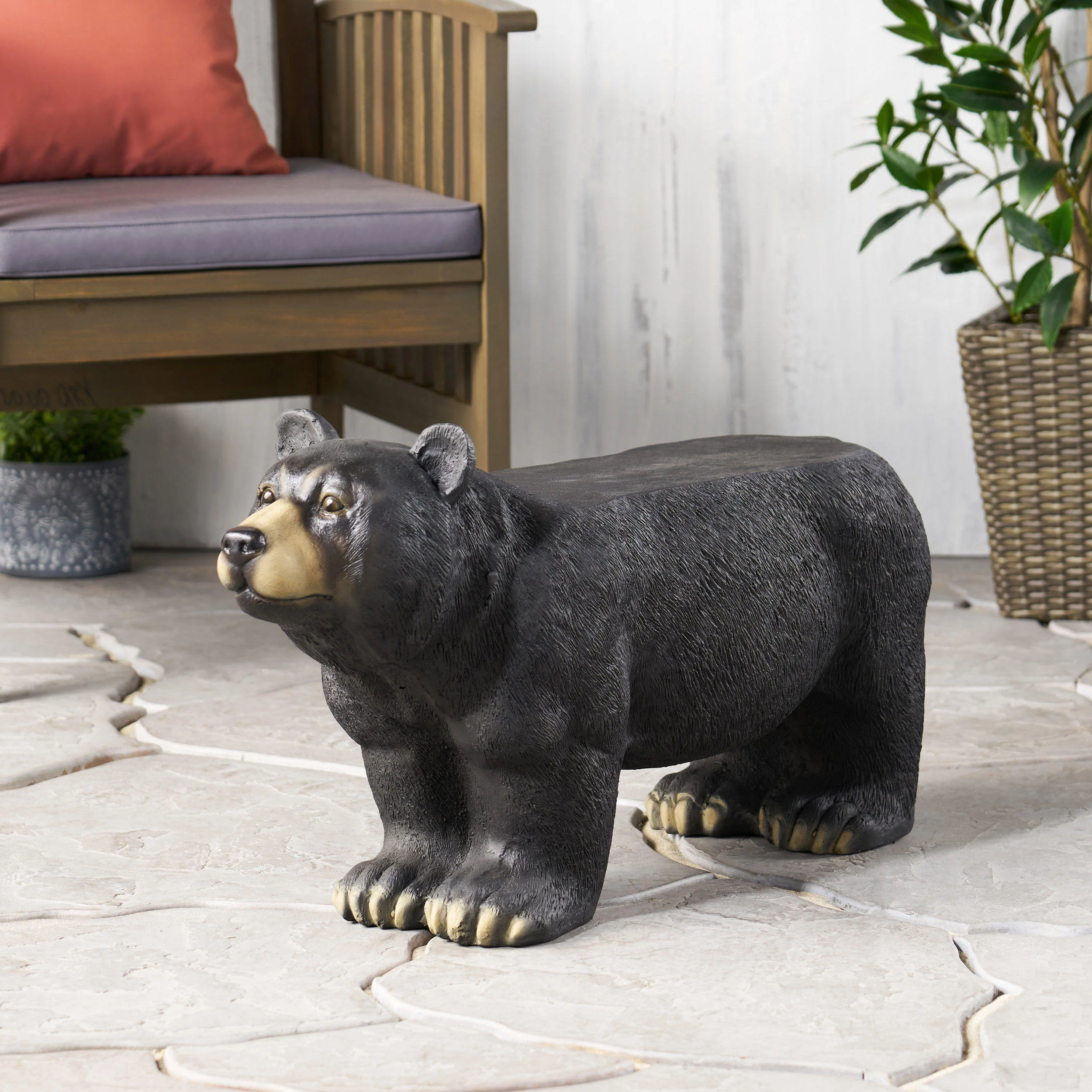 Romer Outdoor Bear Garden Bench, Matte Black - furnishings