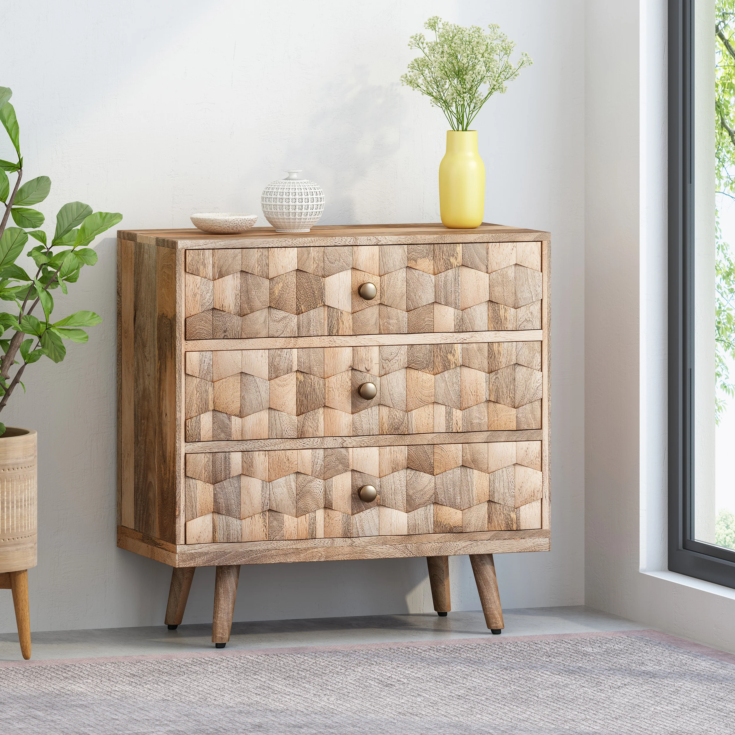 Poppy Mid-Century Modern Mango Wood 3 Drawer Chest - furnishings