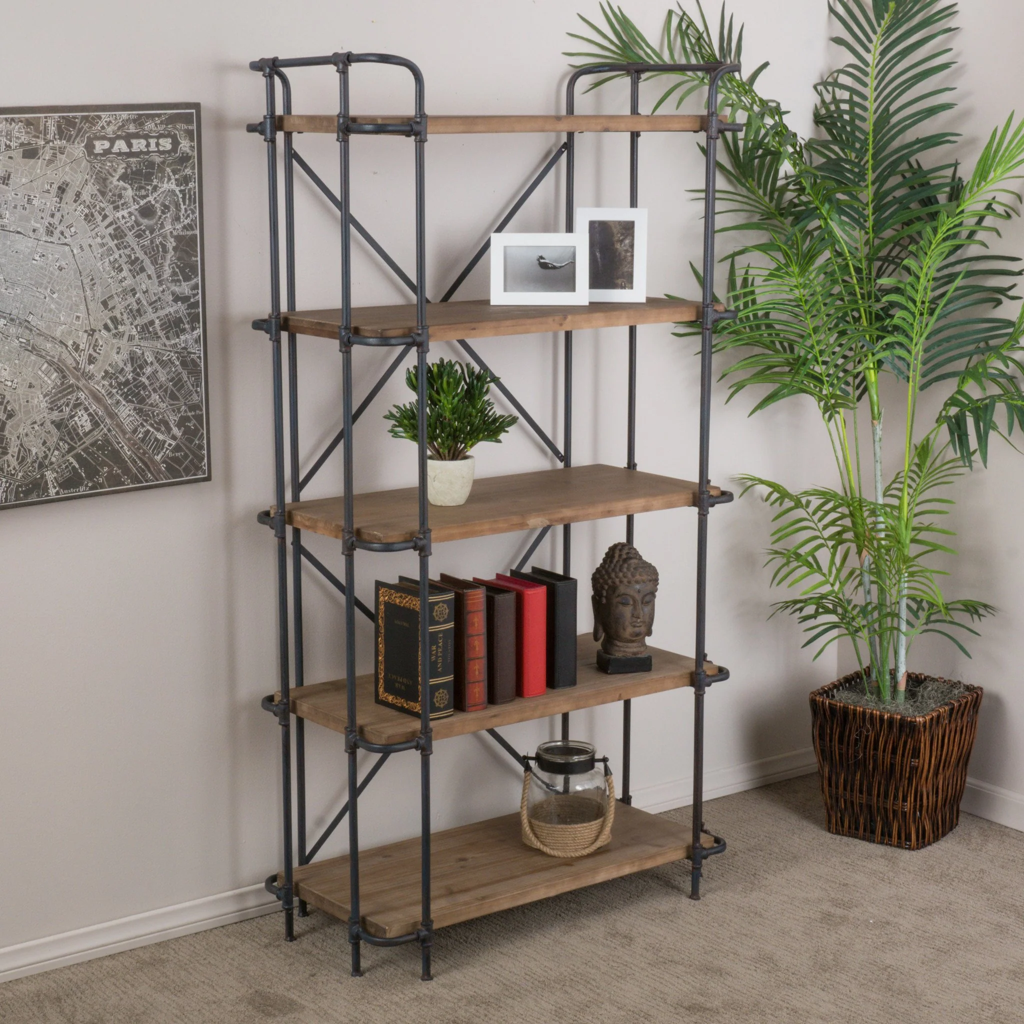 Mercia Industrial Pipe Design 5-Shelf Etagere Bookcase - furnishings