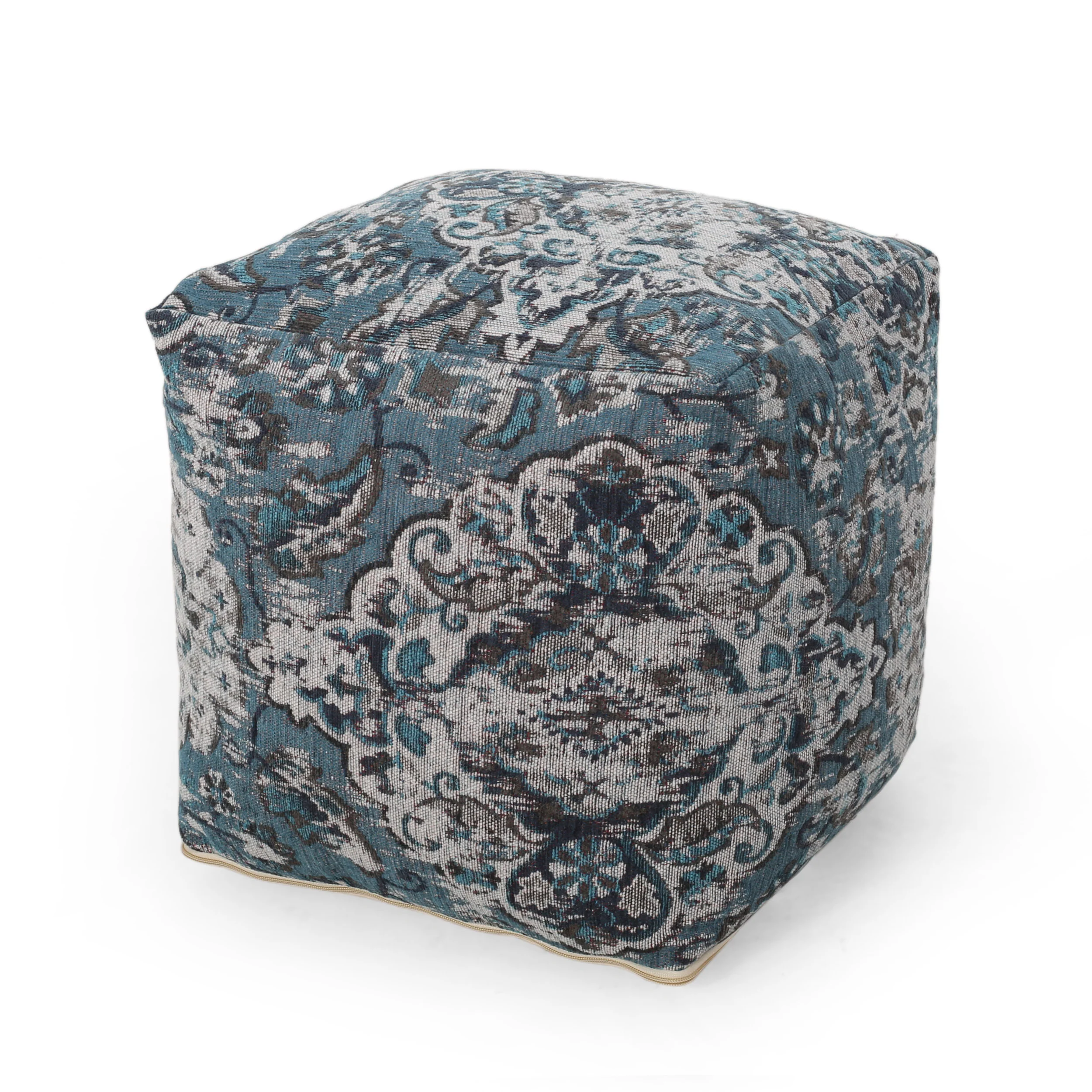 Concho Handcrafted Boho Fabric Cube Pouf - furnishings