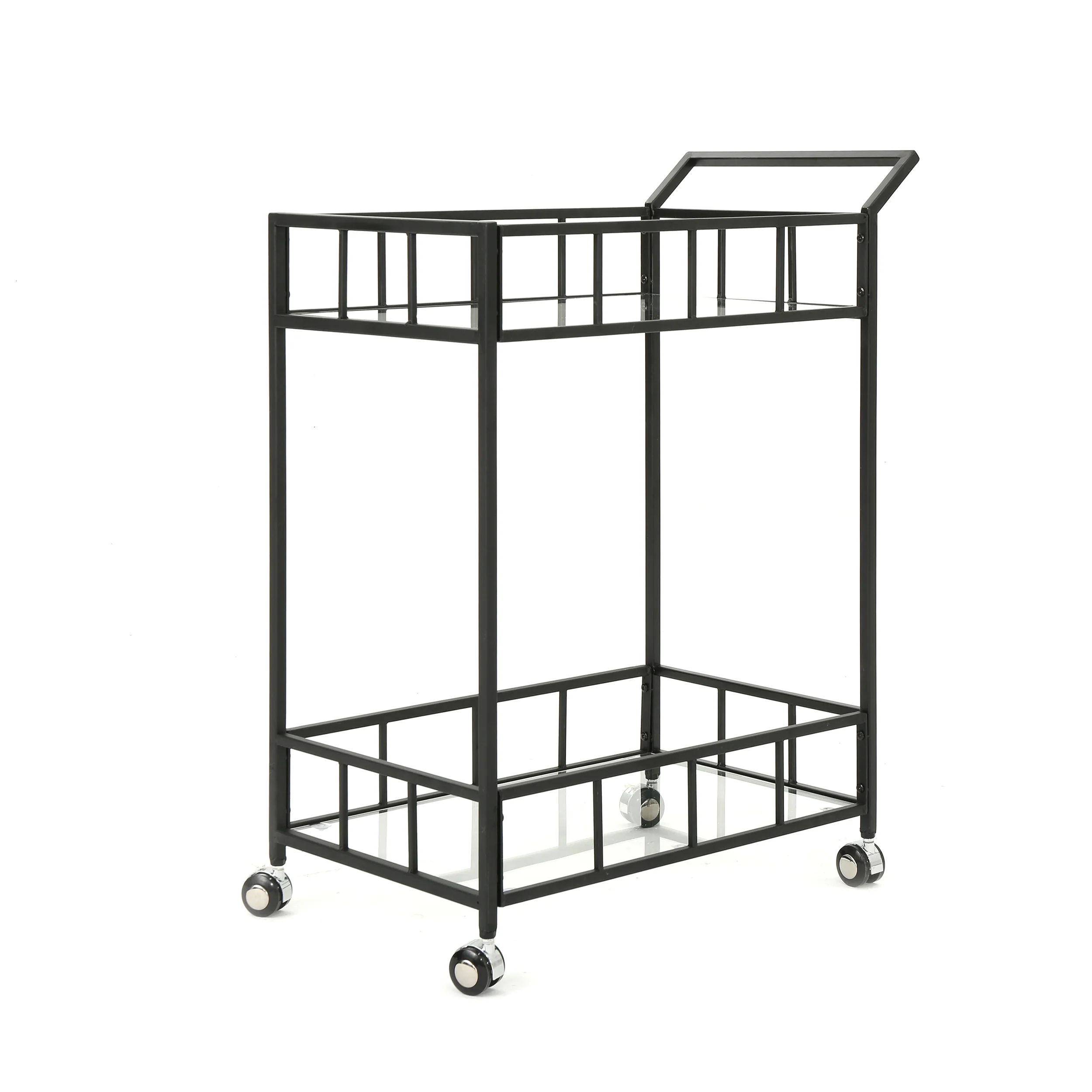 Talon Indoor Industrial Modern Black Iron Bar Cart with Tempered Glass Top - furnishings