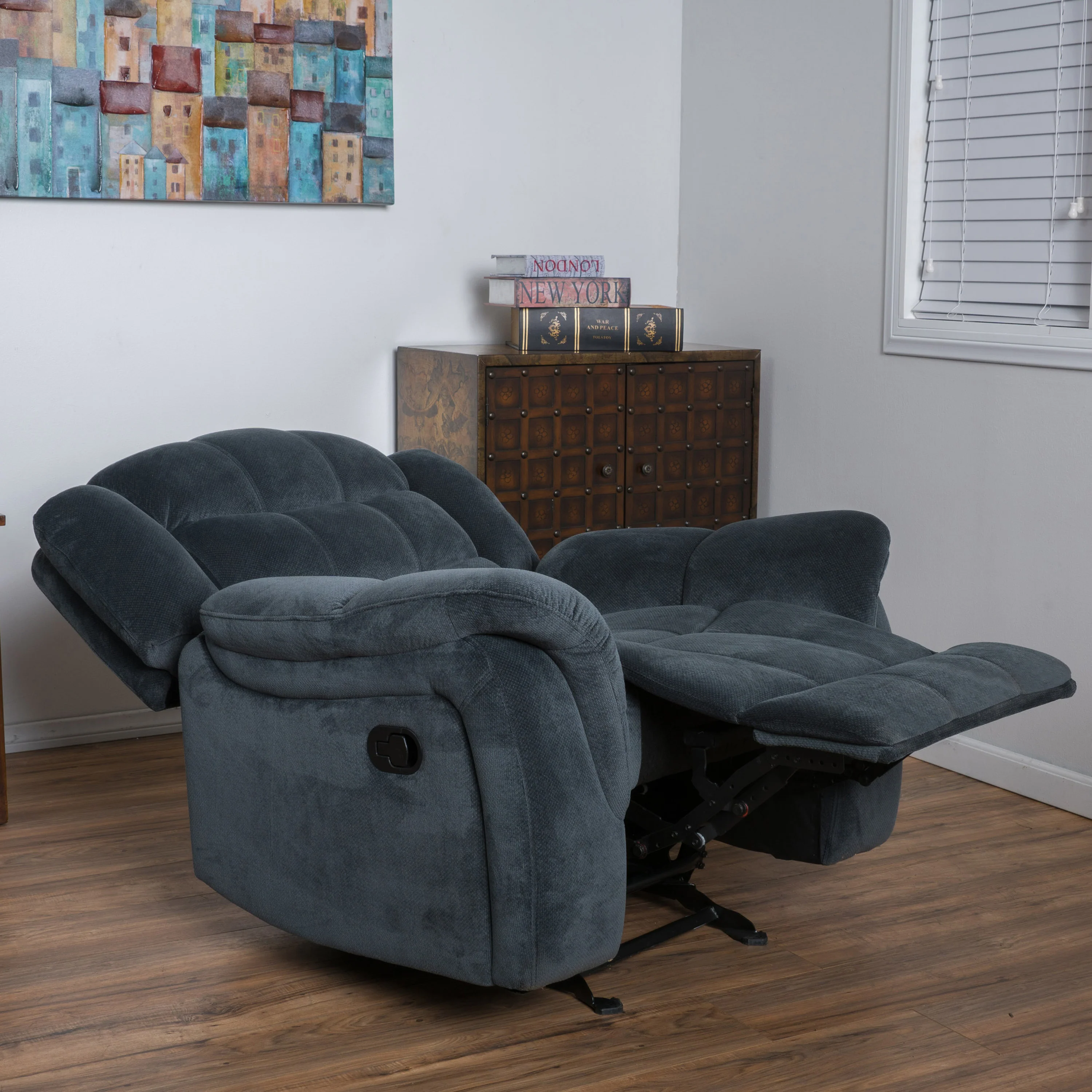 Emryka Contemporary Gray Fabric Glider Recliner - furnishings