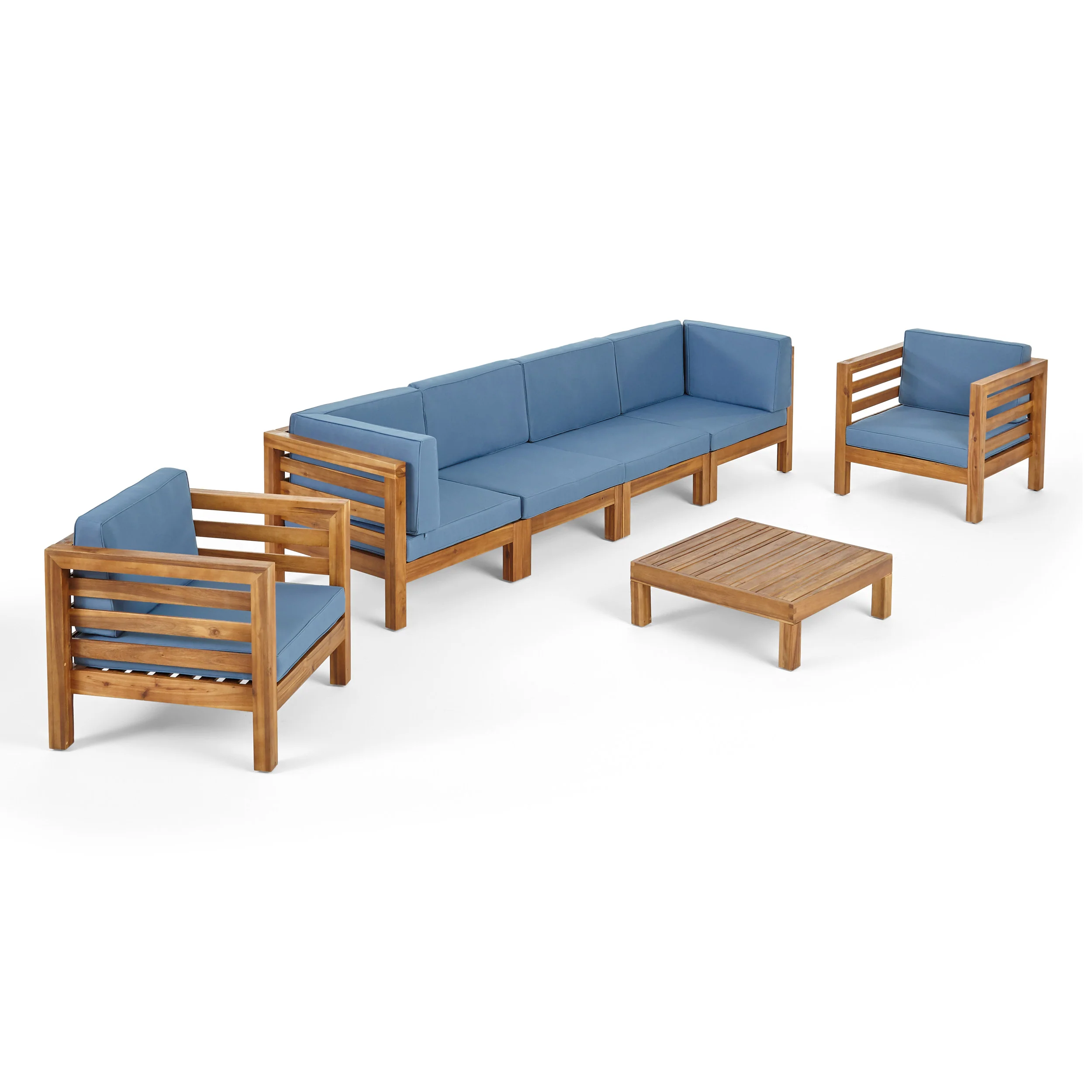 Emma Outdoor 6 Seater Acacia Wood Sofa Chat Set - furnishings
