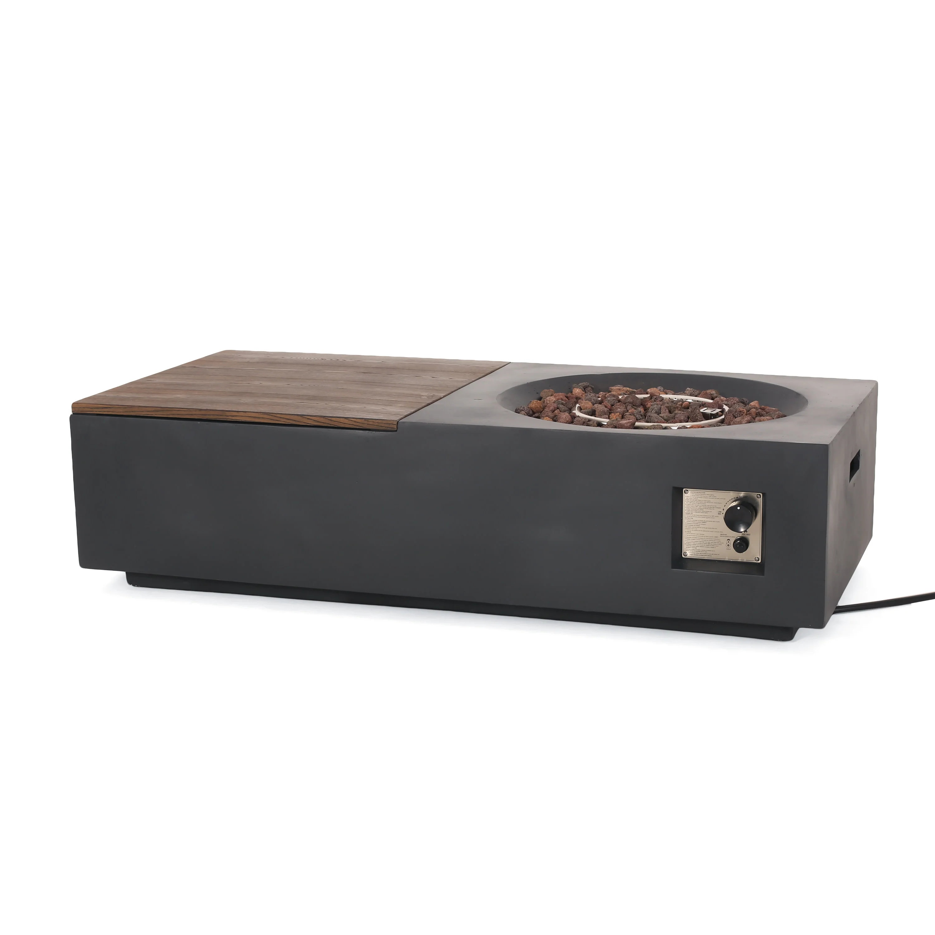 Fruite Outdoor 50,000 BTU Lightweight Concrete Rectangular Fire Pit Table (No Tank Holder), Dark Gray and Natural Brown - furnishings