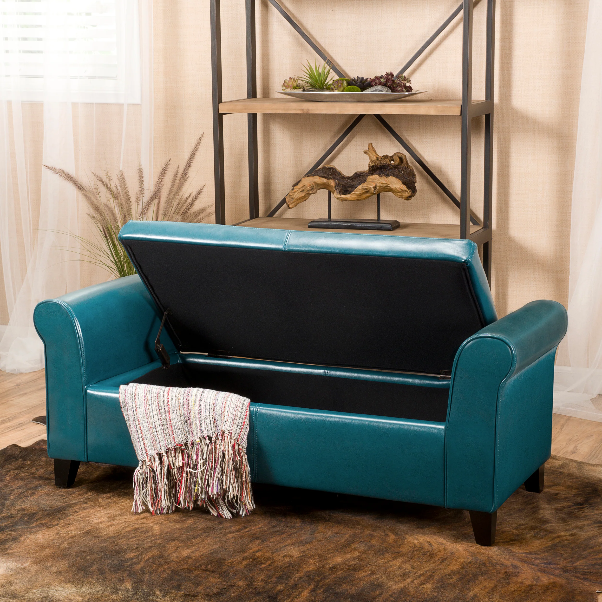 Danbury Contemporary Upholstered Storage Ottoman Bench with Rolled Arms - furnishings