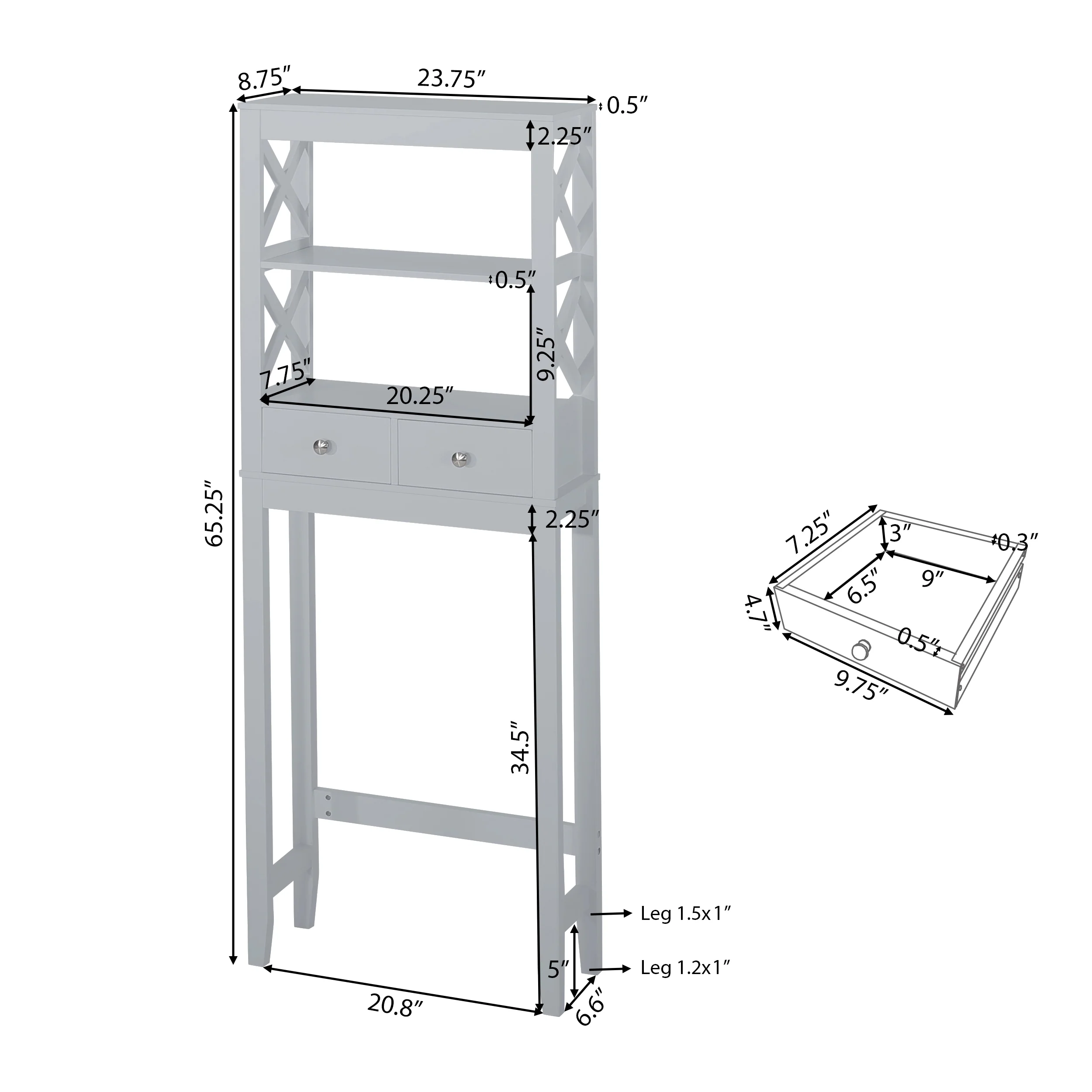 Lewis Modern Over-the-Toilet Storage Rack with Drawers - furnishings