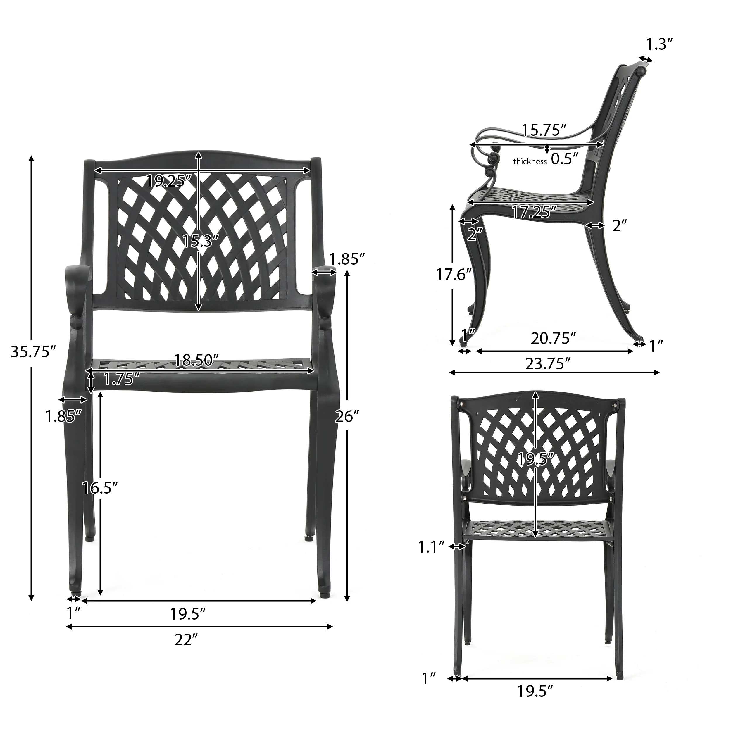 Marietta 7-piece Black Cast Aluminum Outdoor Dining Set - furnishings
