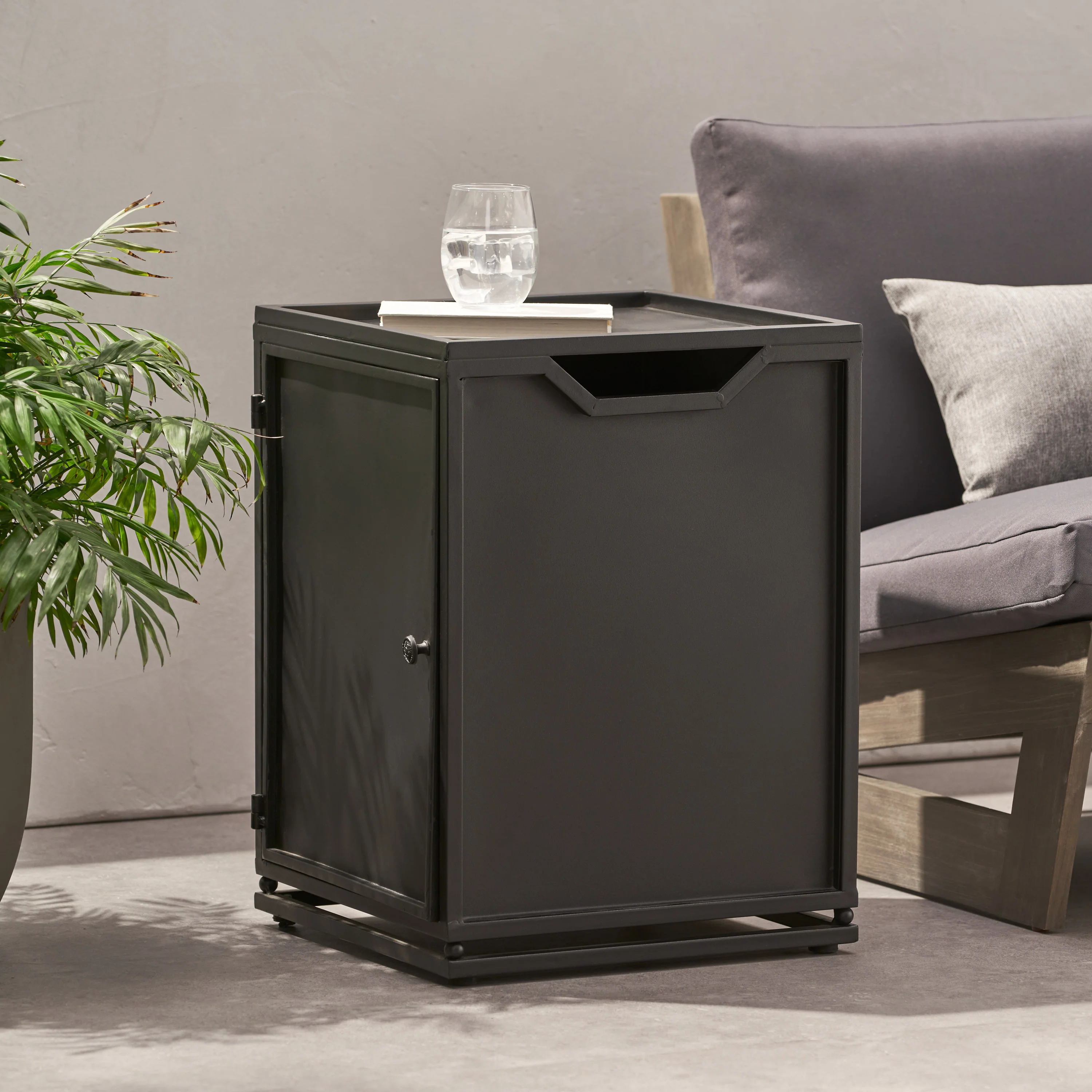 Lecanto Outdoor Metal Tank Holder Side Table, Matte Black - furnishings