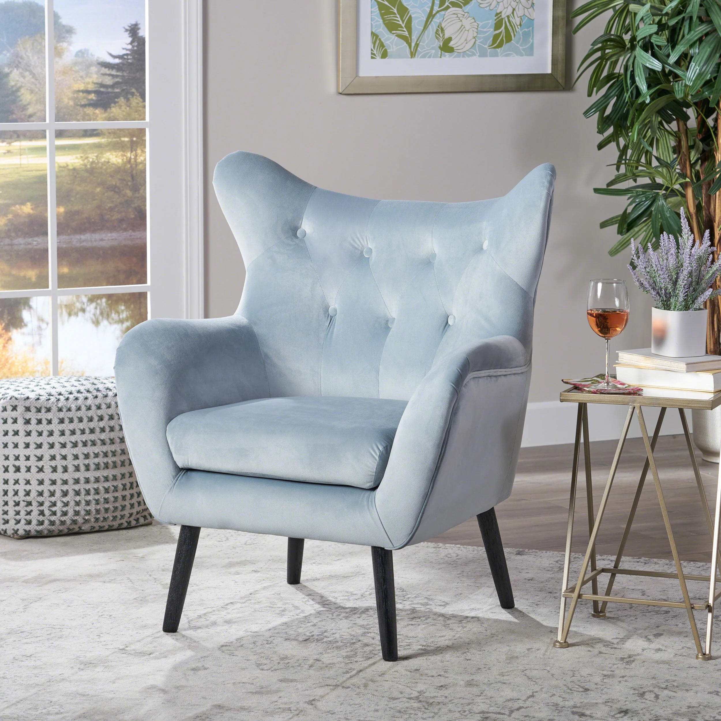 Mae Velvet Tufted Wingback Armchair - furnishings