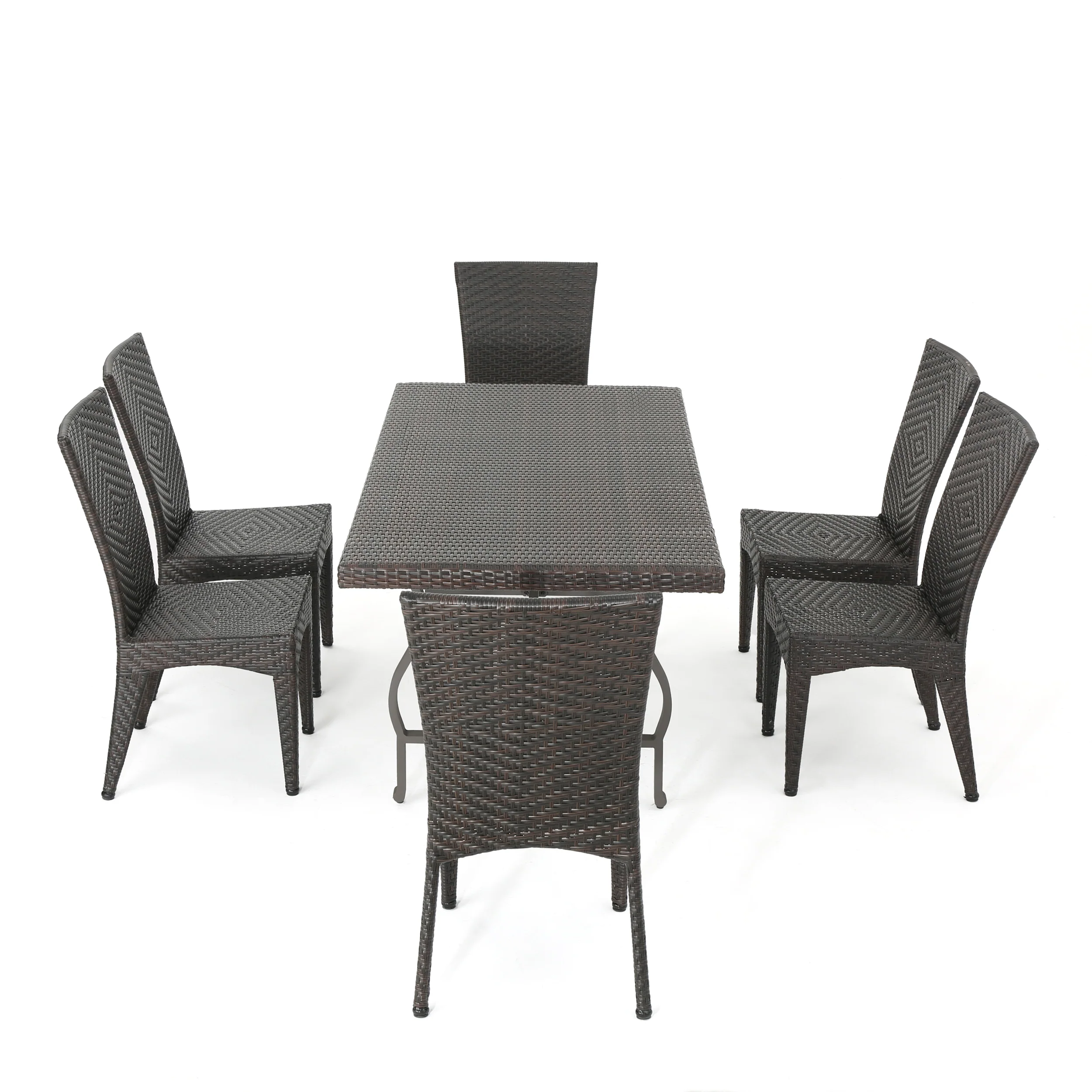 Dixie Outdoor Transitional 7-Piece Multi-Brown Wicker Dining Set - furnishings