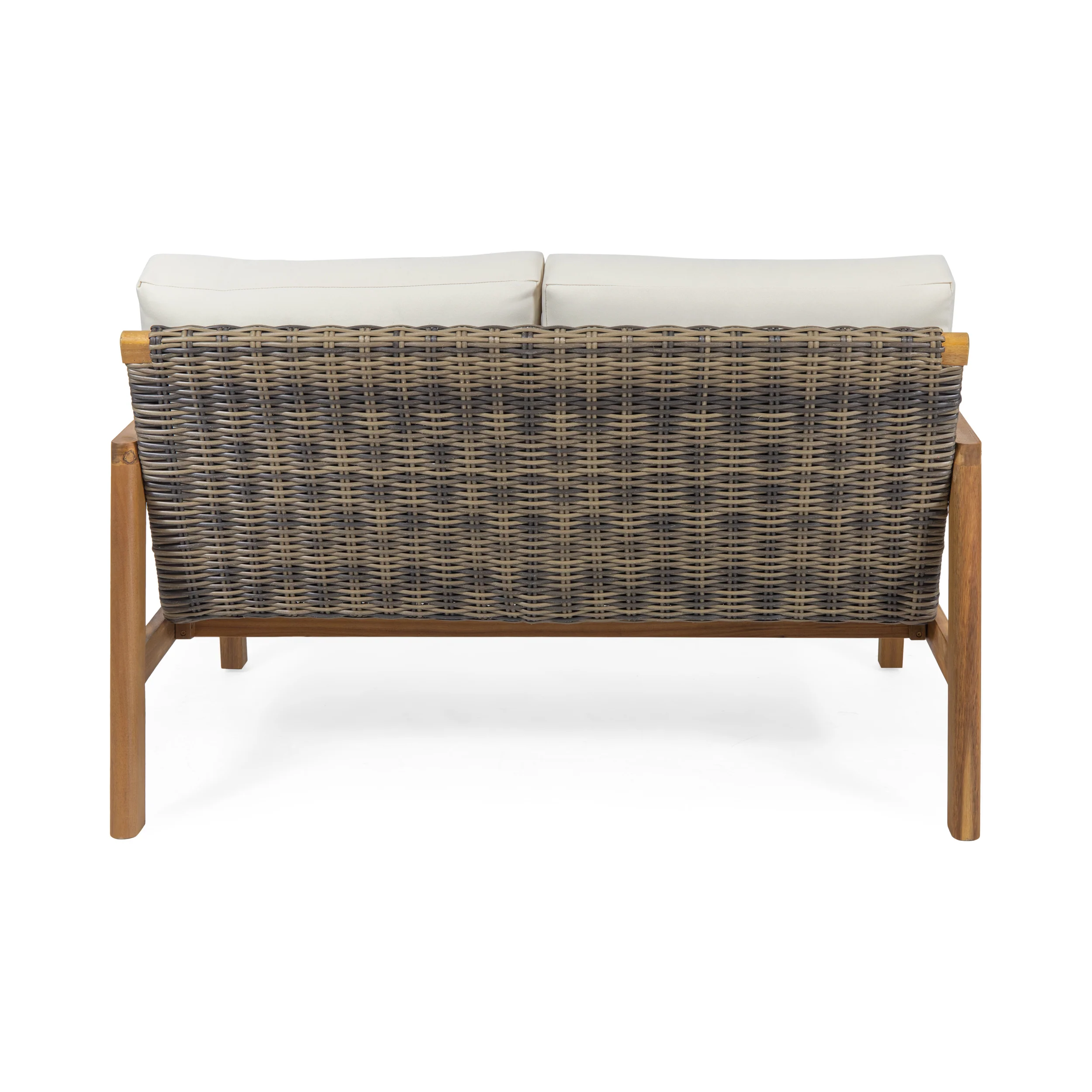 Kedan Outdoor Acacia Wood Loveseat with Wicker Accents - furnishings