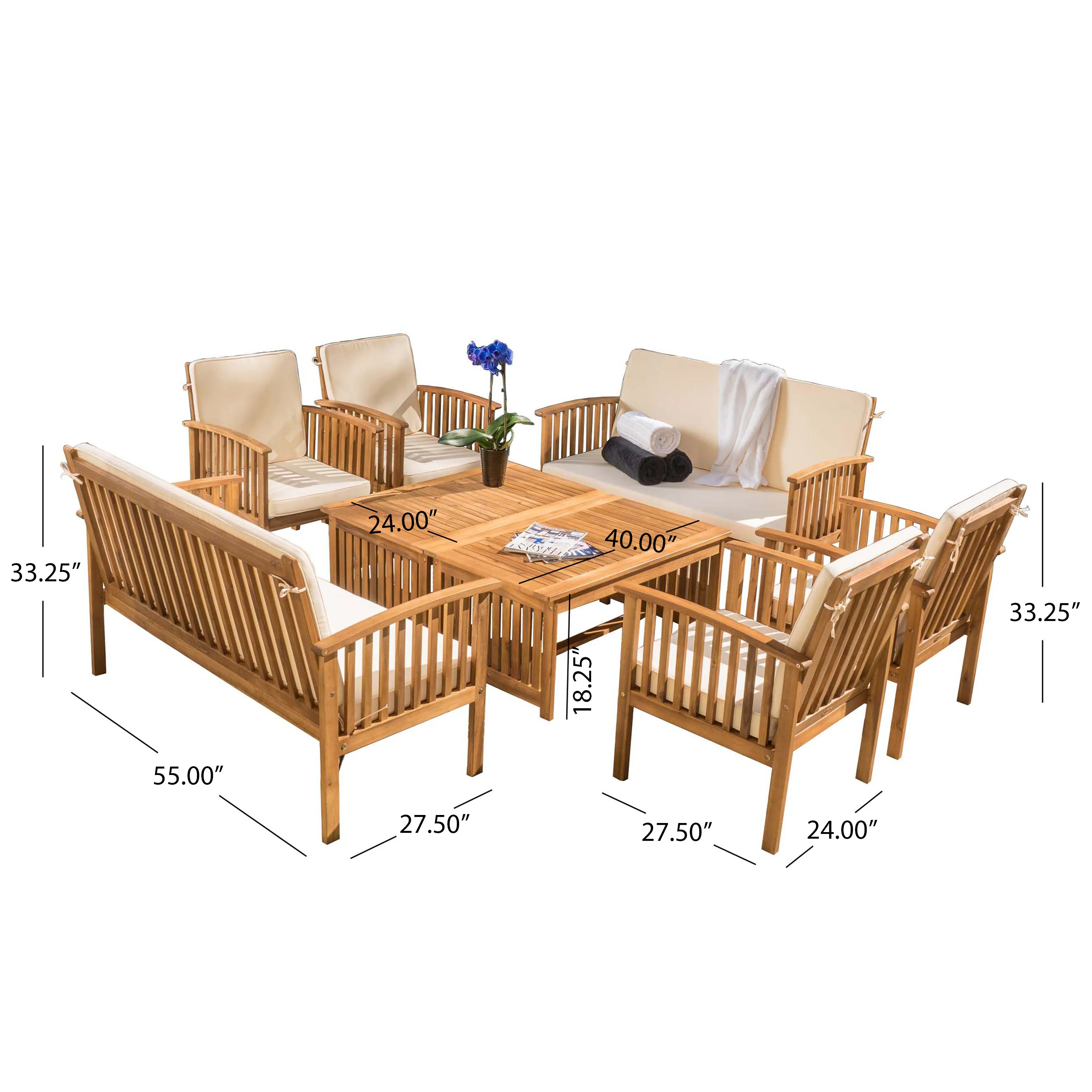 Cape Town Acacia Wood Outdoor Sofa Set - furnishings