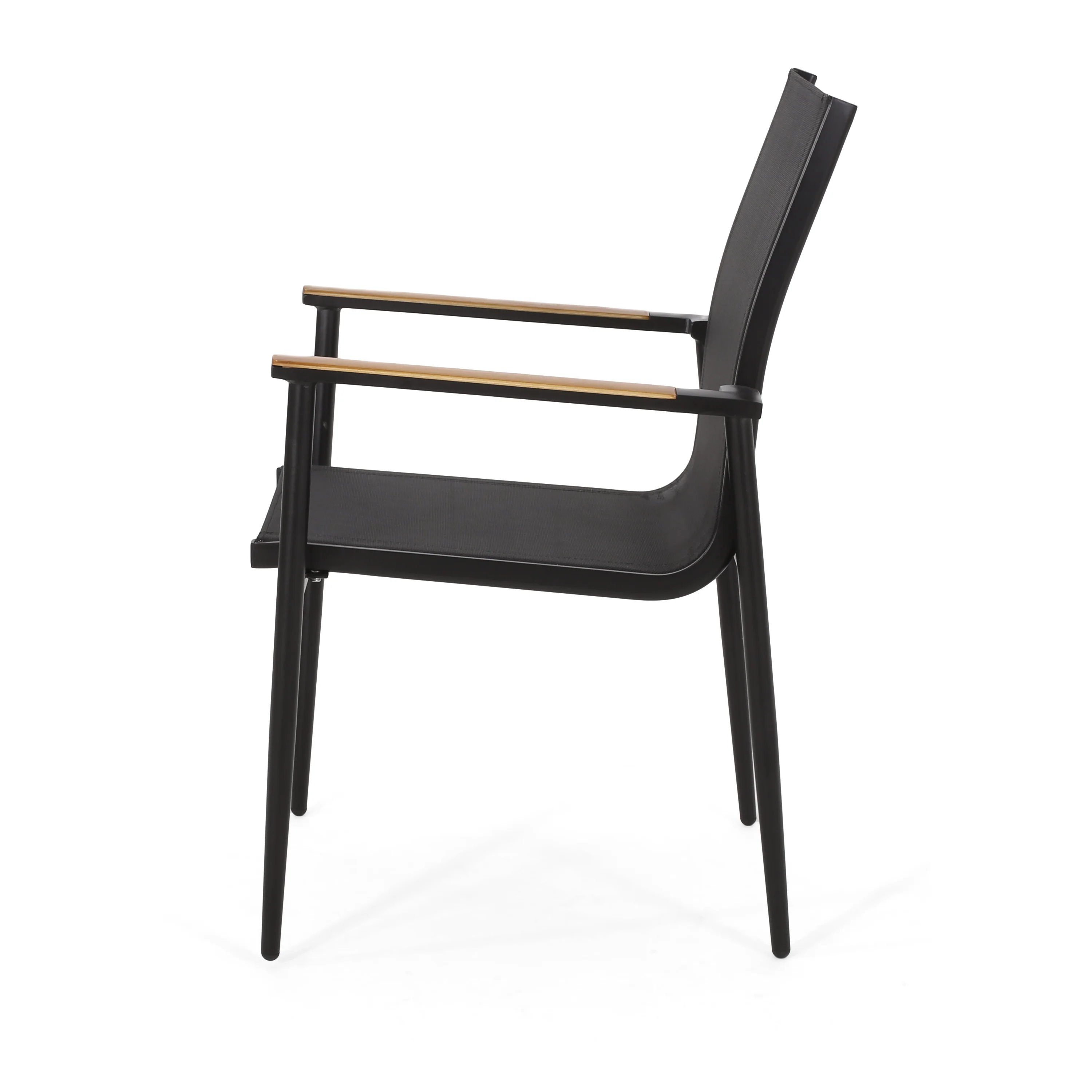 Norcrest Outdoor Mesh and Acacia Wood 5 Piece Dining Set, Black and Teak - furnishings