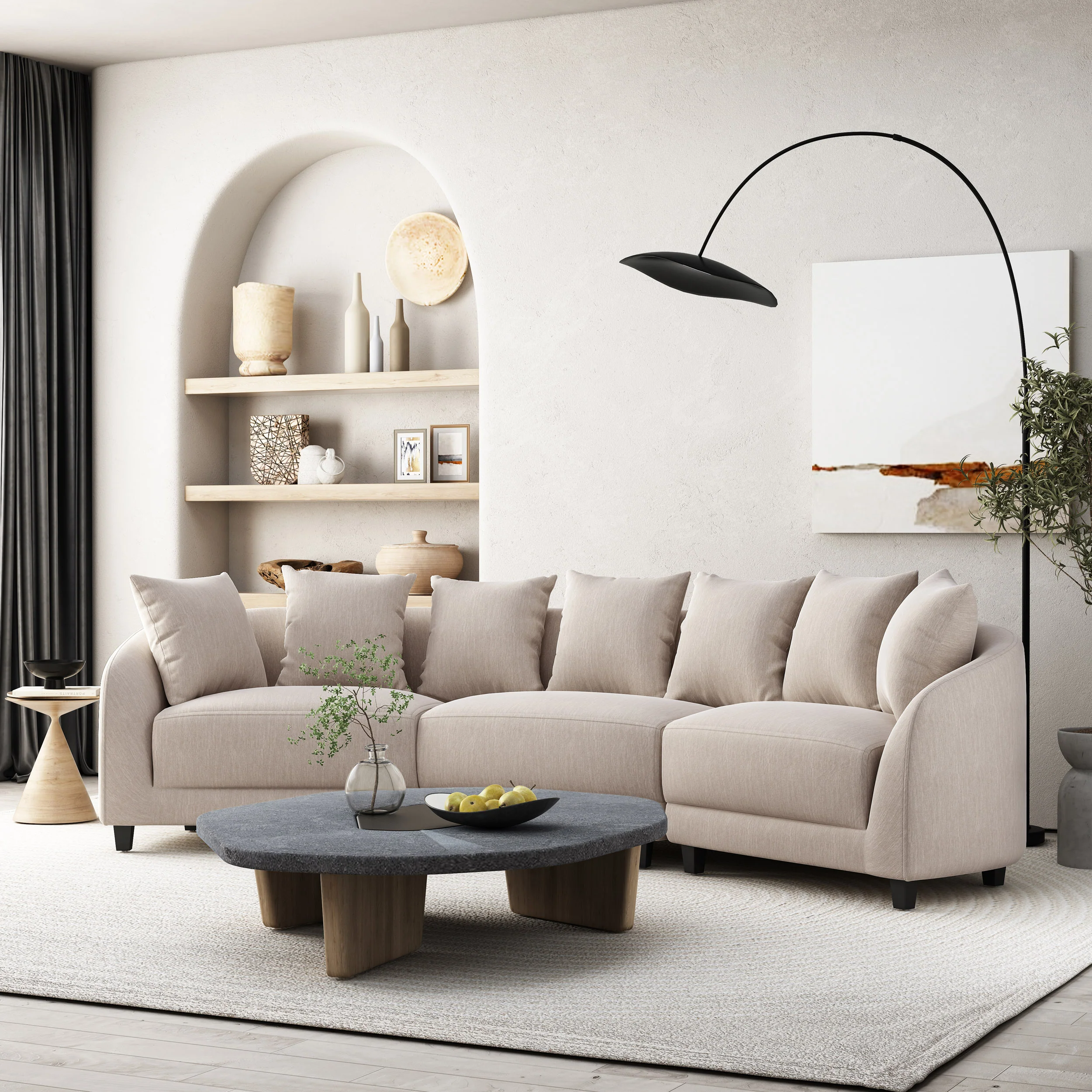 McCardell Contemporary Fabric 3 Seater Curved Sectional Sofa - furnishings