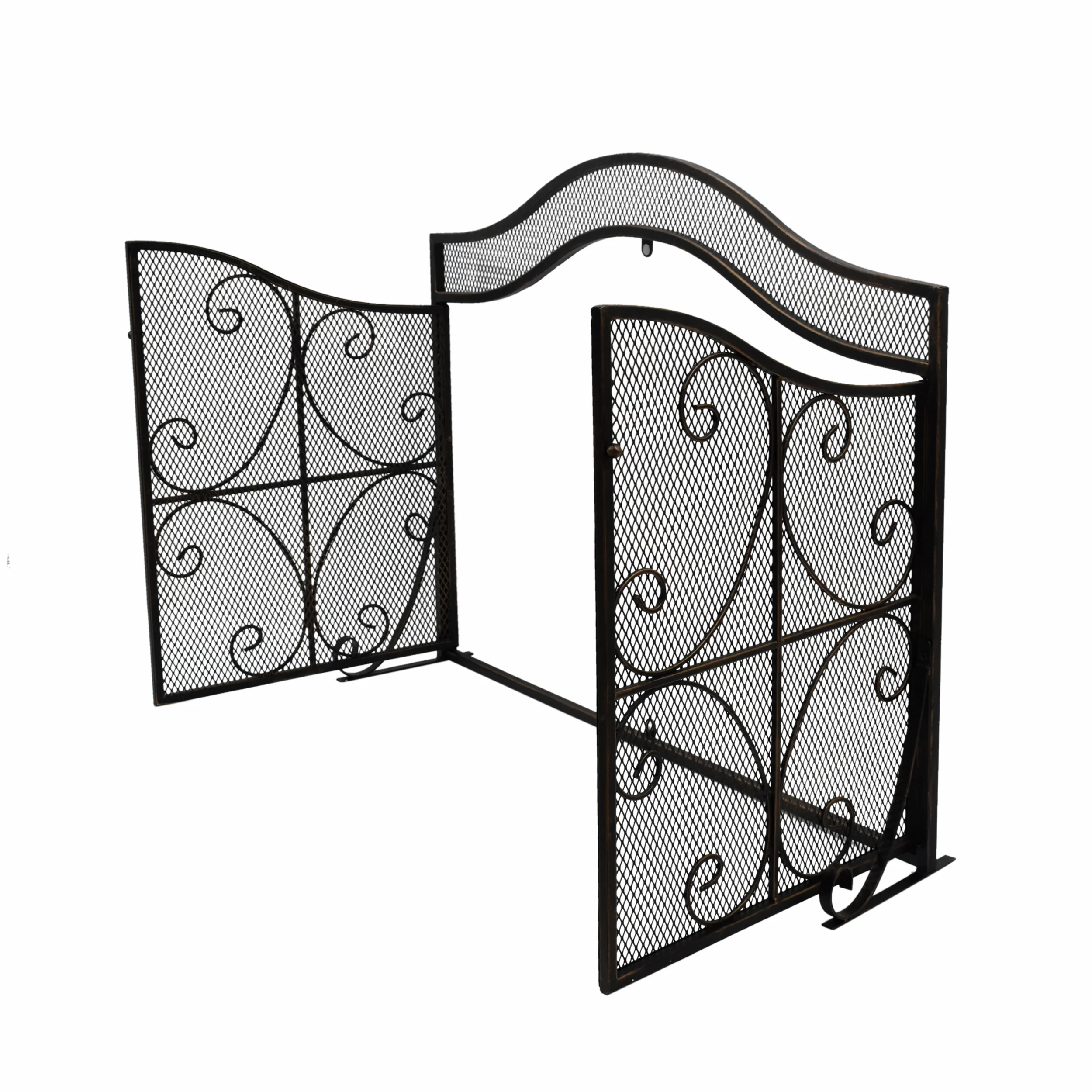 Gary Modern Three Panel Iron Firescreen with Door - furnishings