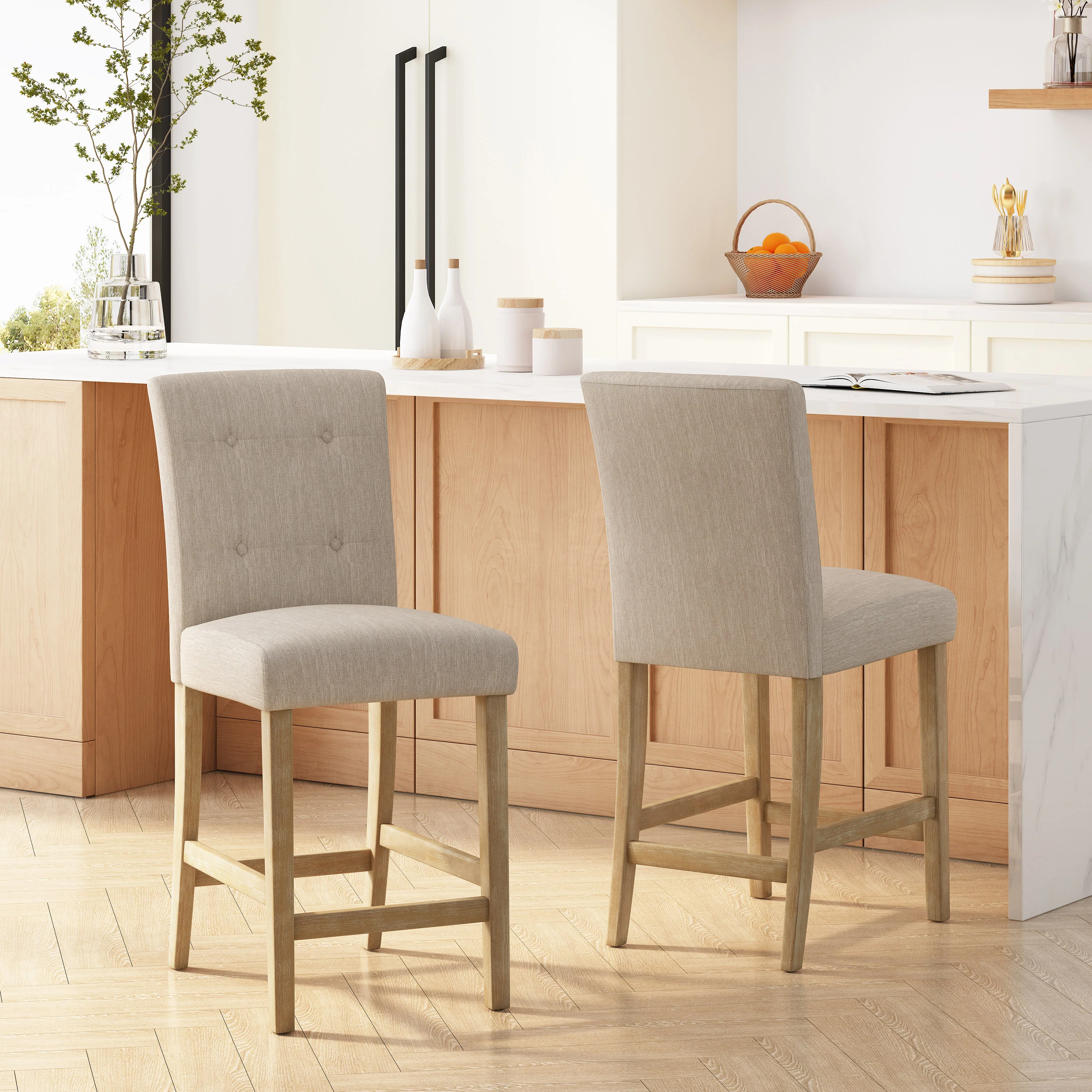 Dellroy Contemporary Fabric Button Tufted 26 Inch Counter Stools, Set of 2 - furnishings