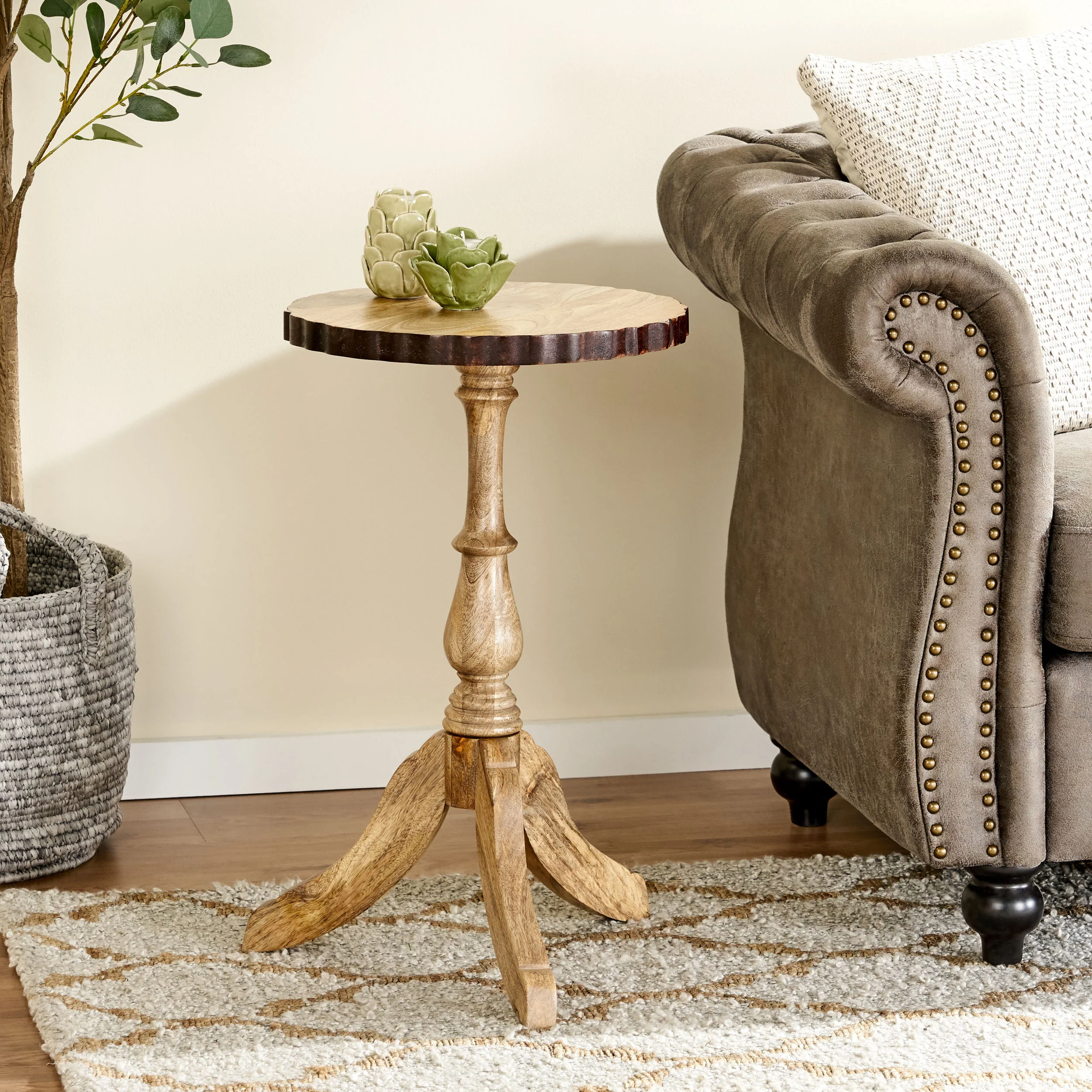 Perry Handcrafted Boho Mango Wood End Table - furnishings