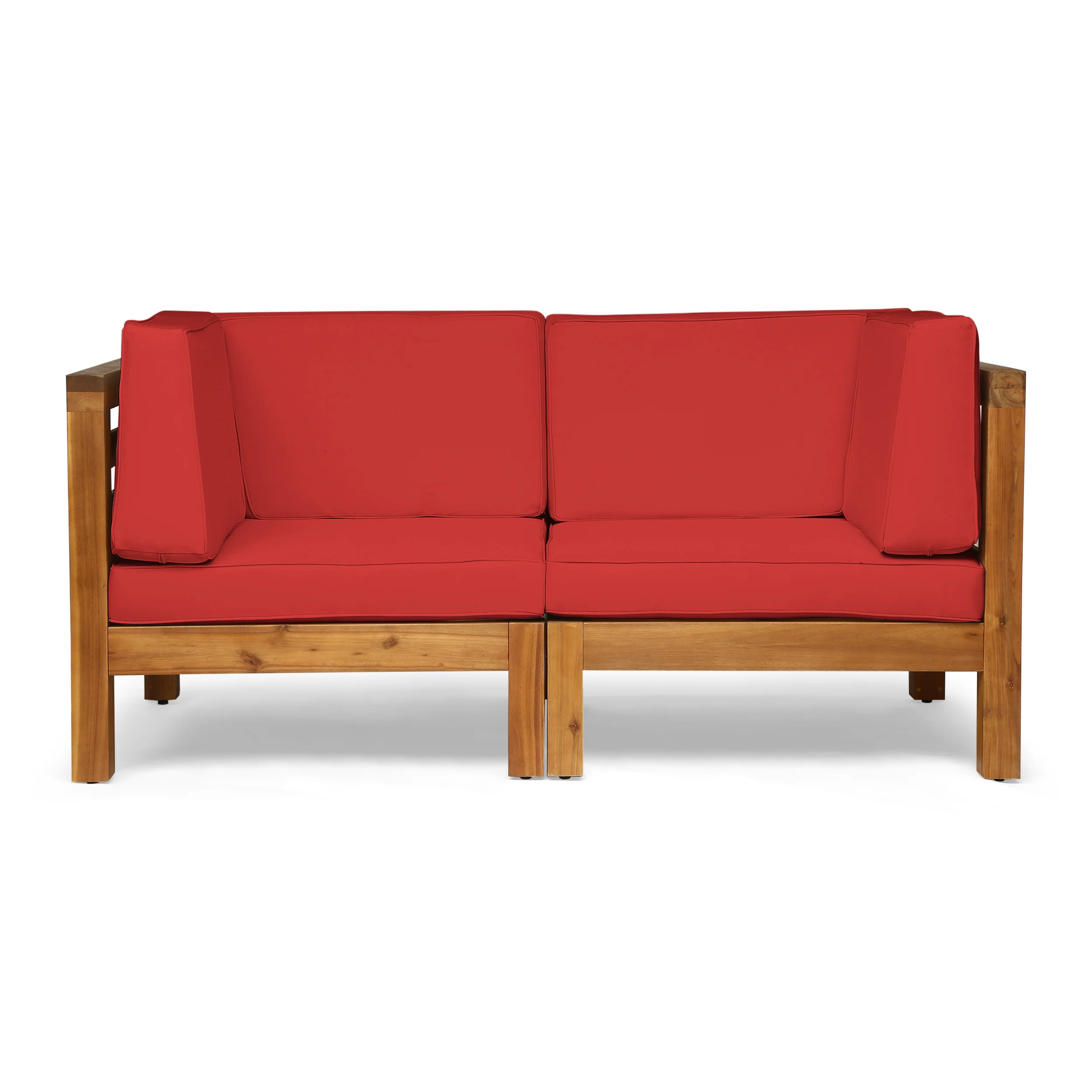 Dawson Outdoor 2-Seater Acacia Wood Sectional Loveseat Set with Cushions - furnishings