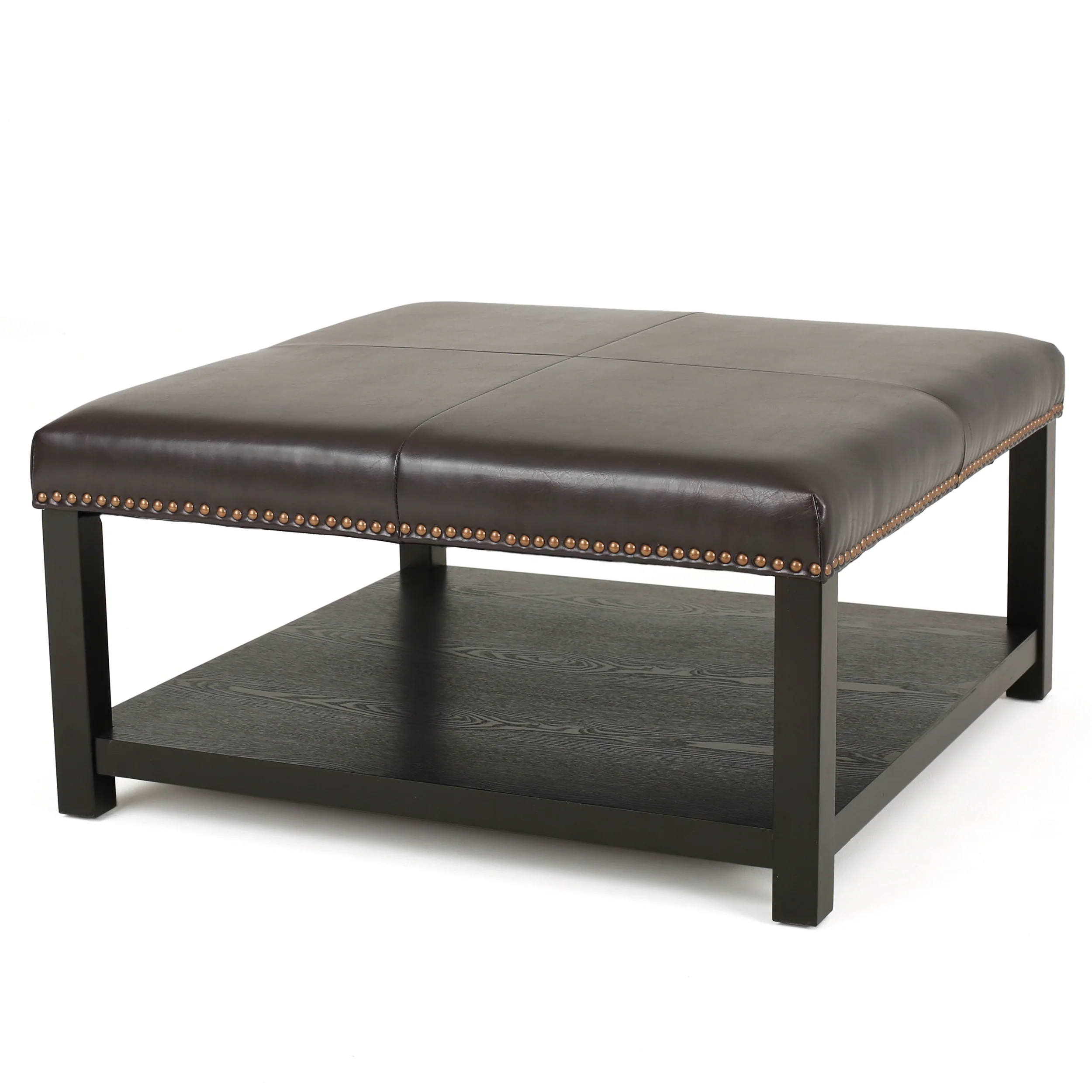 Kelapith Contemporary Upholstered Birch Wood Ottoman with Shelf - furnishings