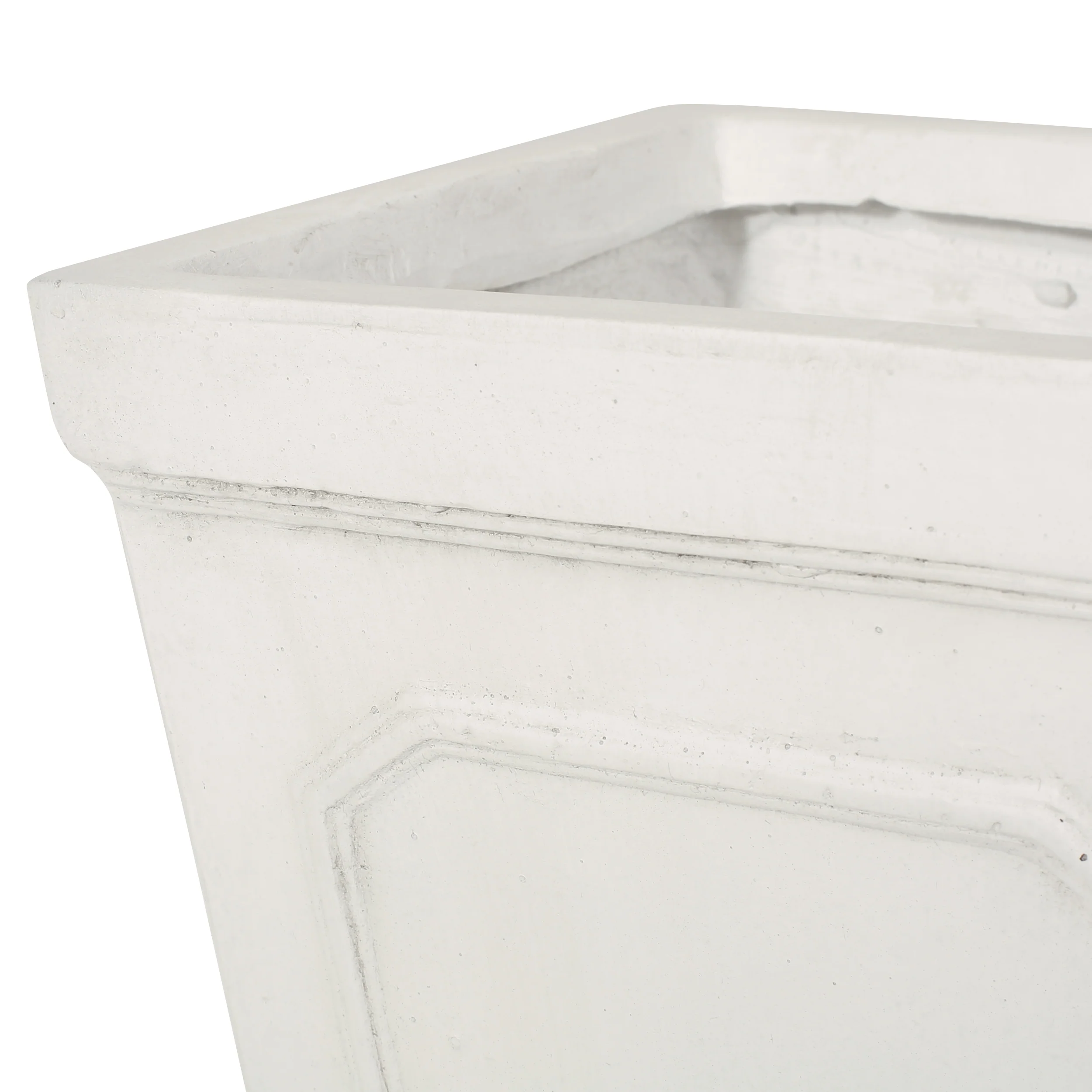 Greg Outdoor Small and Large Cast Stone Tapered Planter Set, Antique White - furnishings