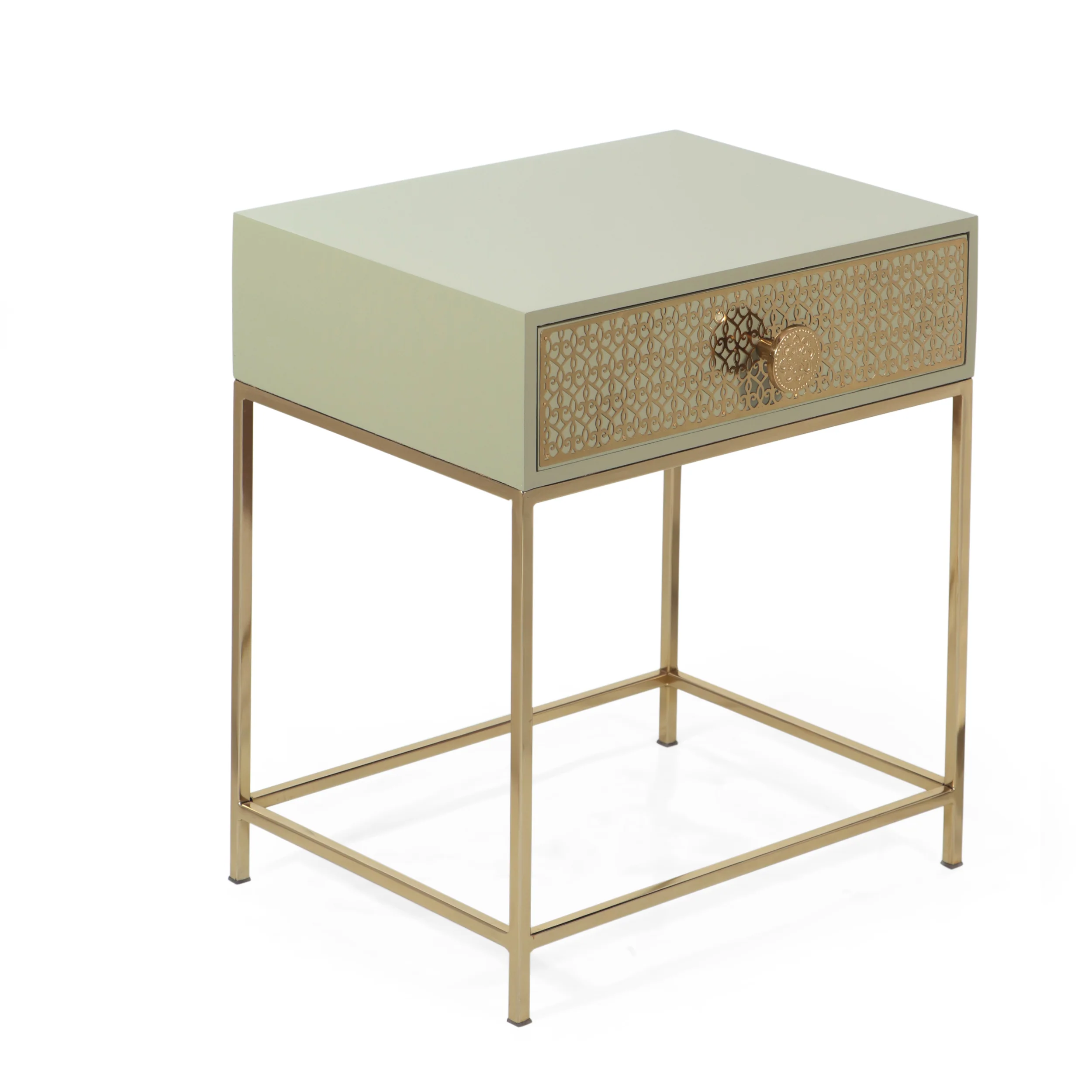 Trautman Modern Glam Handcrafted Scroll Mesh Nightstand, Light Gray and Gold - furnishings