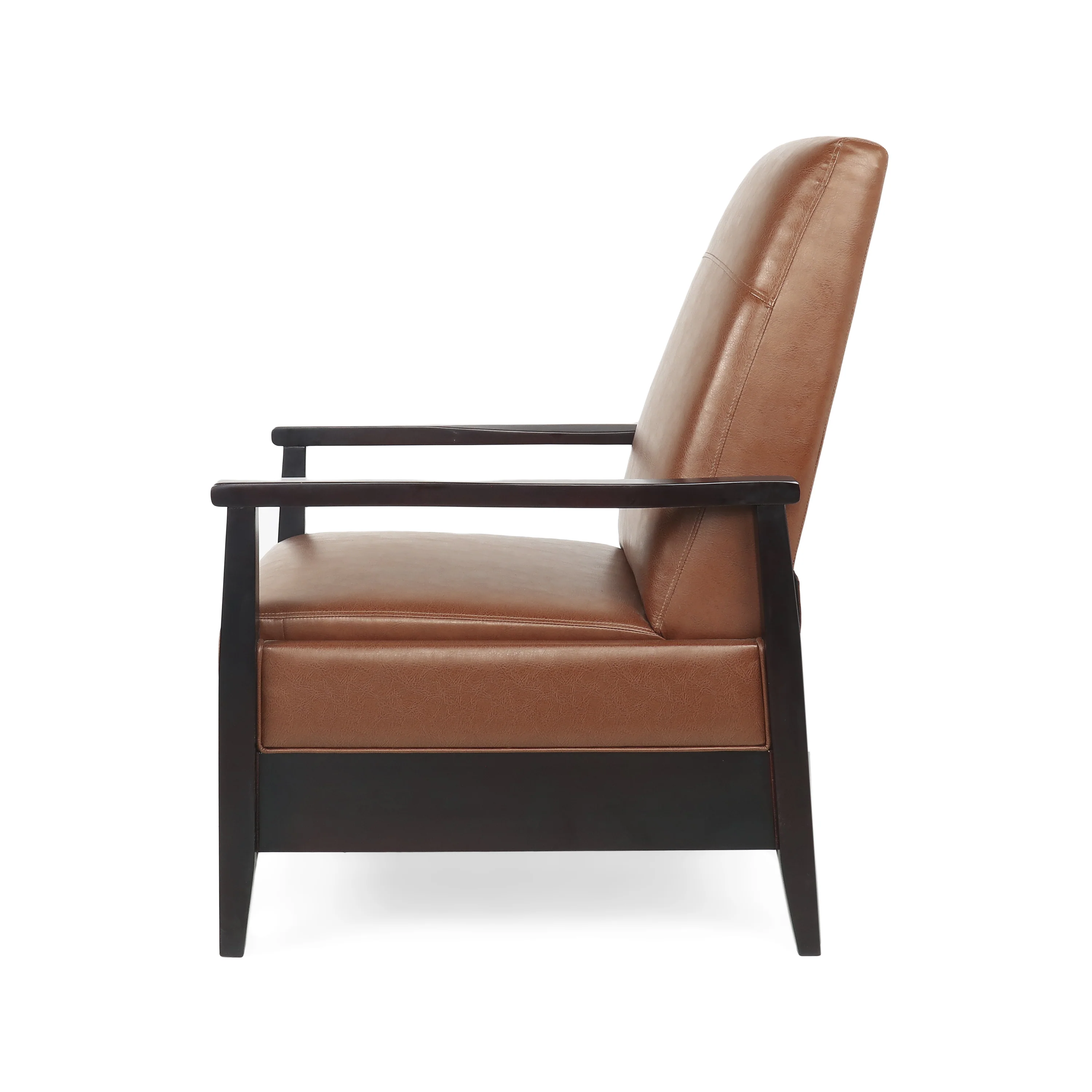 Mugo Mid Century Modern Faux Leather Upholstered Wood Pushback Recliner - furnishings