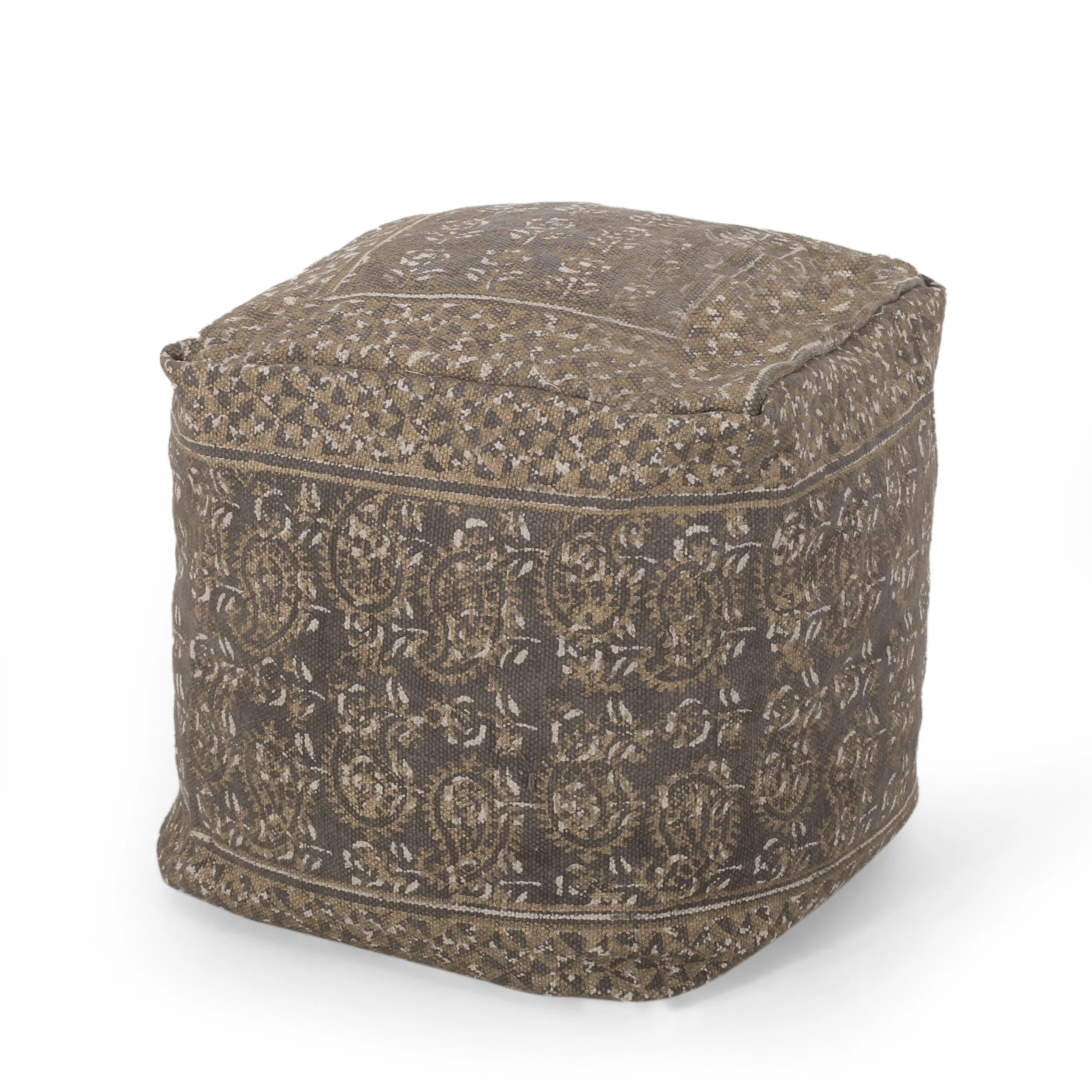 Hinton Handcrafted Boho Fabric Cube Pouf - furnishings